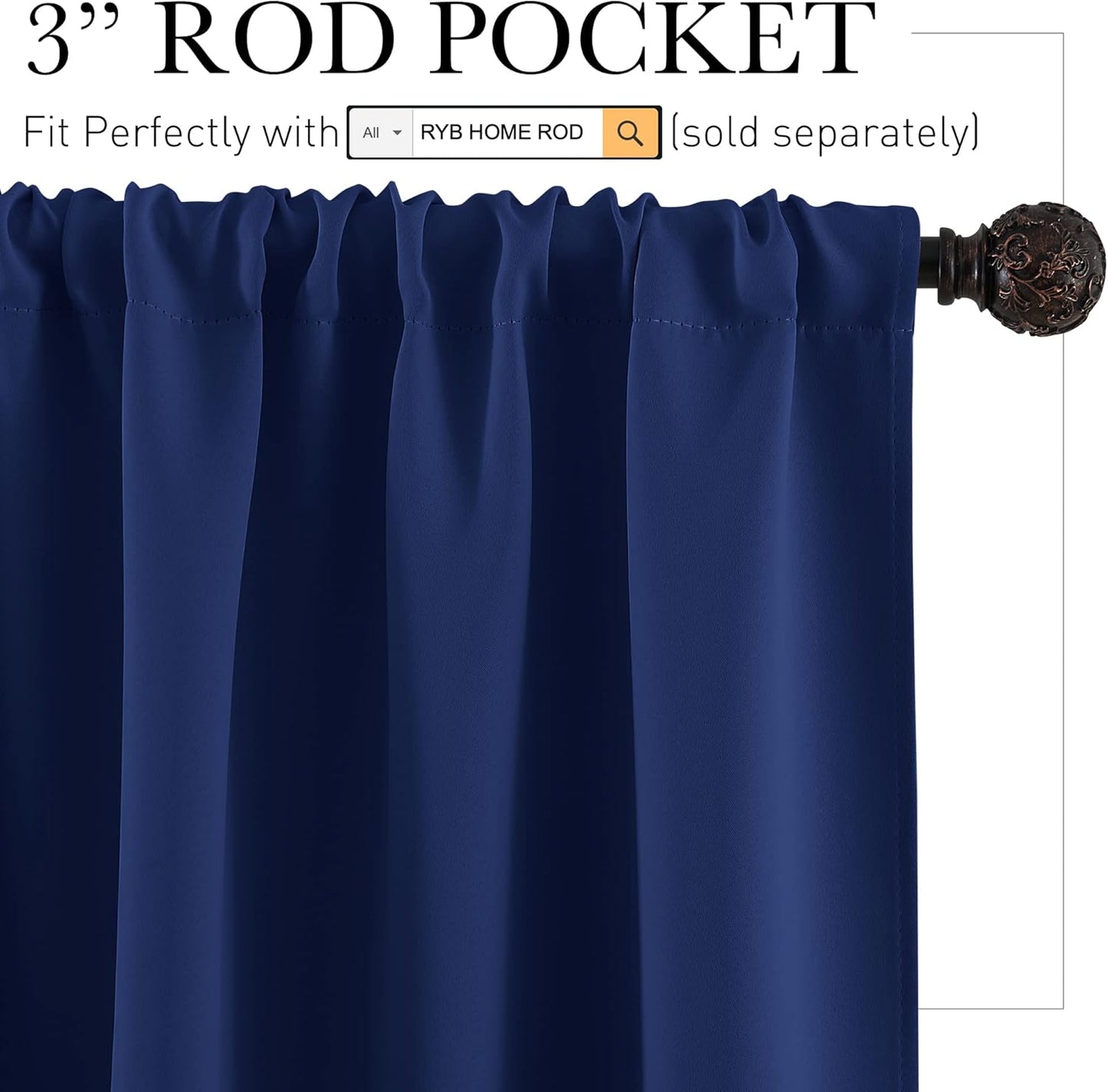 RYB HOME Bathroom Window Curtains - Super Soft Blackout Privacy Curtains for Baby Nursery Bedroom