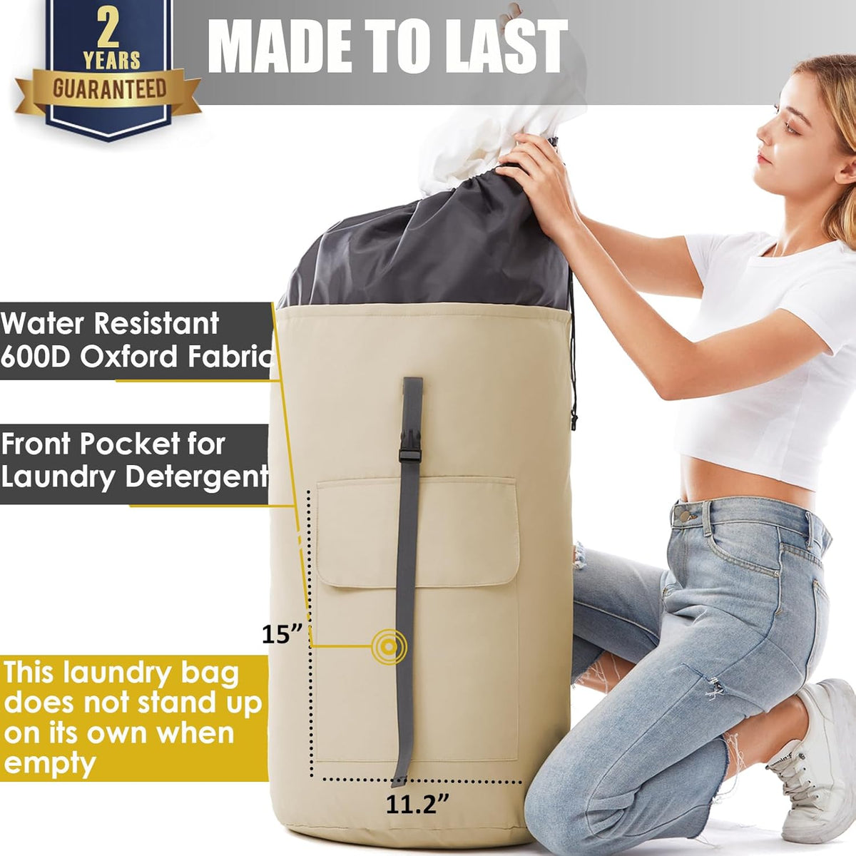 Heavy Duty Laundry Bag 115L, Sturdy Laundry Backpack Bag Extra Large, Dorm Room Essential for Guys