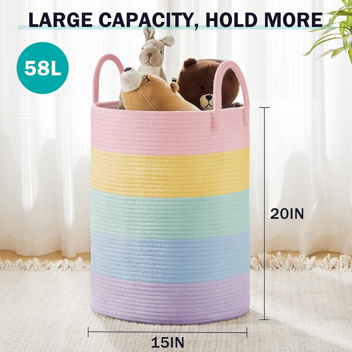 YOUDENOVA Laundry Hamper Basket, Woven 58L Tall Laundry Basket for Blanket Organizer- Clothes