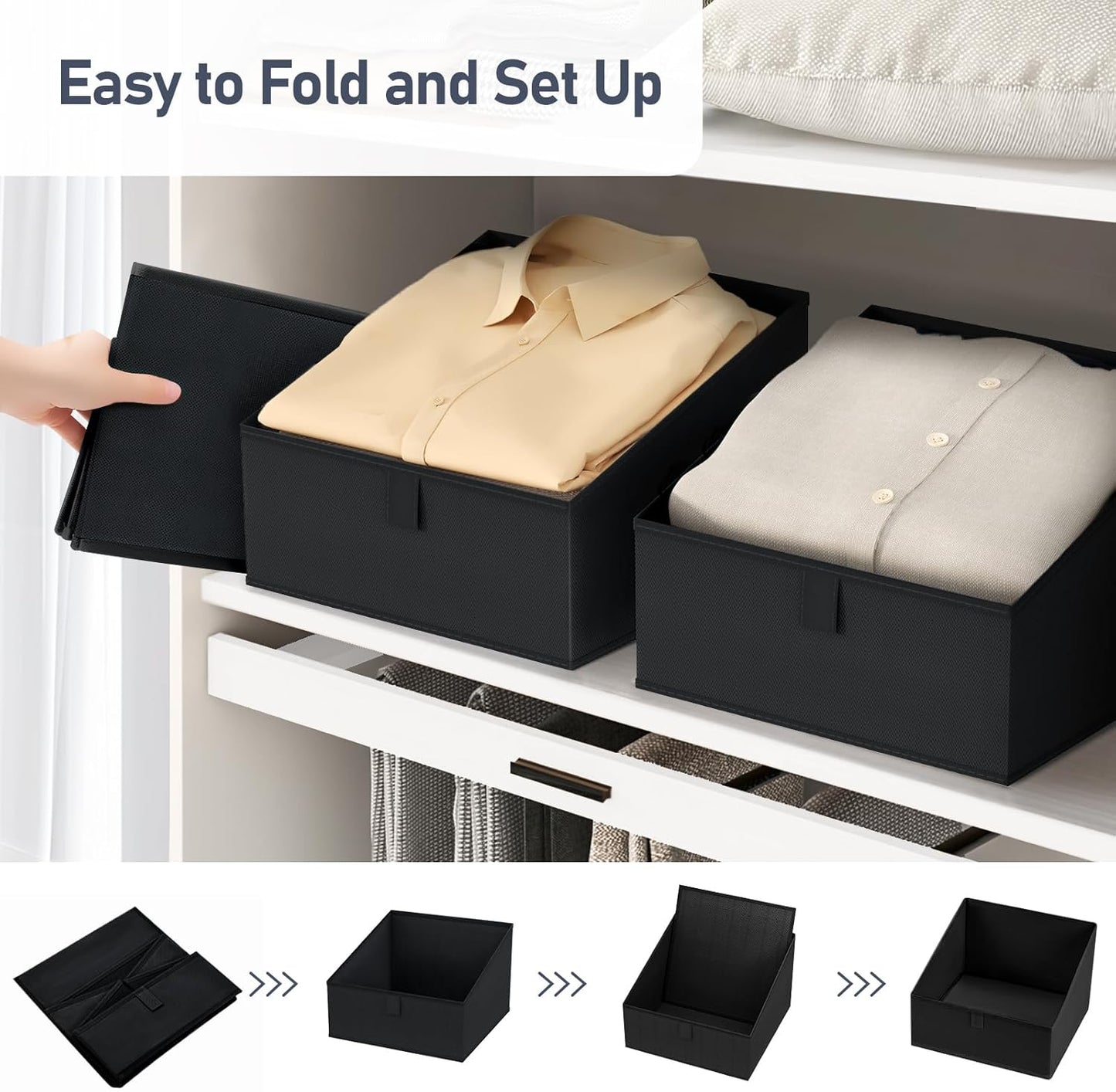 DIMJ Trapezoid Storage Bins for closet shelves, Closet Organzier Bins with Handle, Foldable Closet