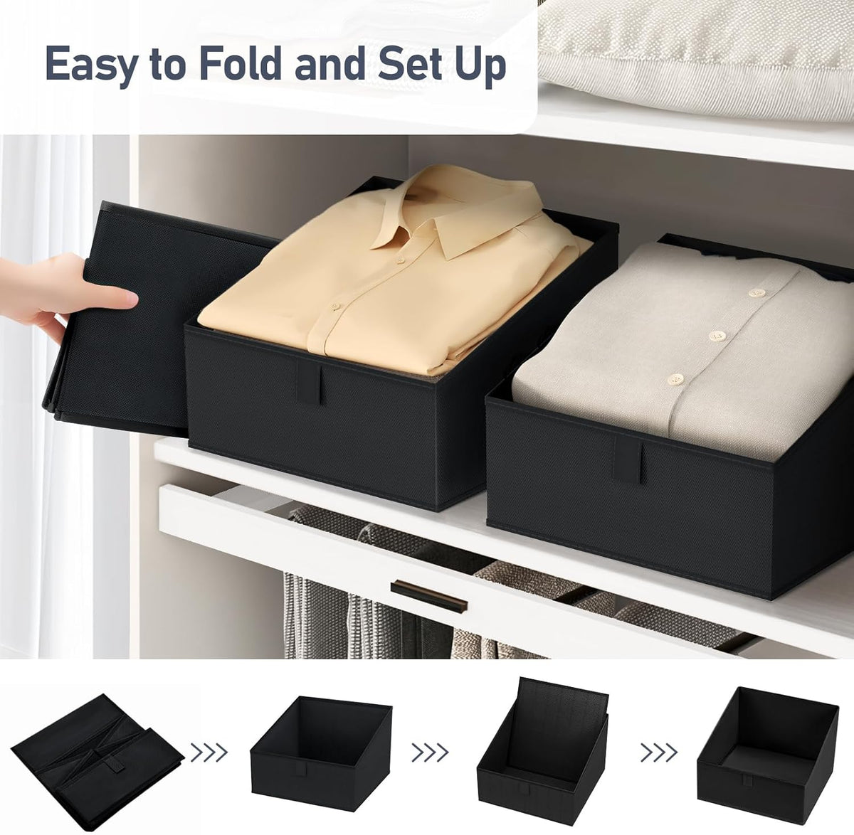 DIMJ Trapezoid Storage Bins for closet shelves, Closet Organzier Bins with Handle, Foldable Closet