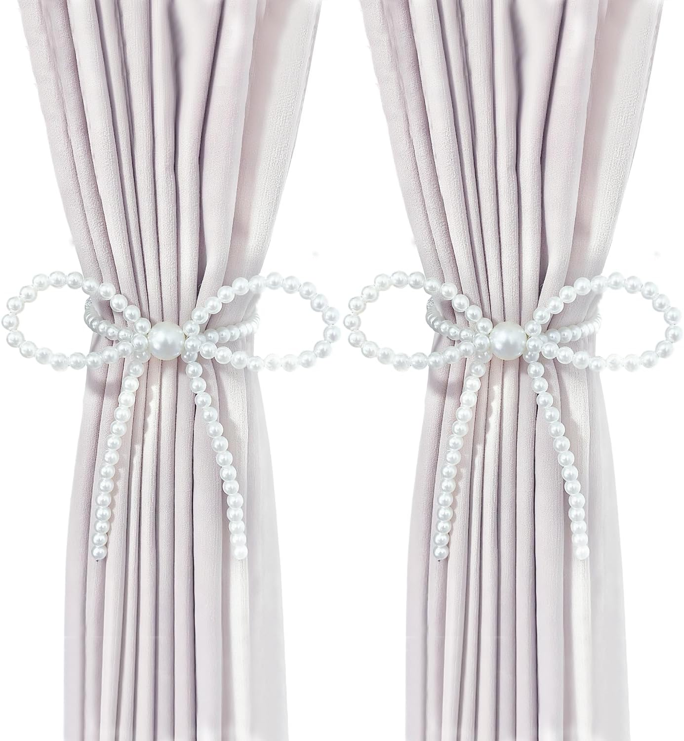 Magnetic Tiebacks for Curtains, 2 Pack Bow Pearl Curtain tiebacks Curtain Buckle Clips with