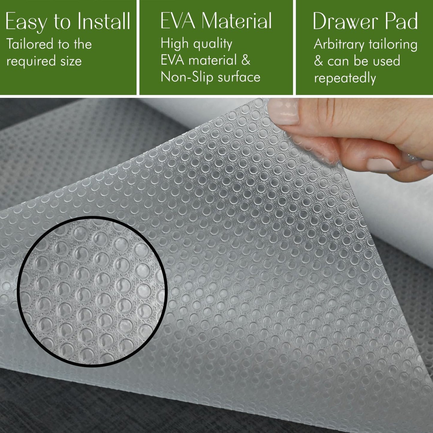 EVALAND 12 INCHES x 10 FEET (118 Inches) Non-Slip Shelf Liner, EVA Kitchen Liner, Non-Adhesive