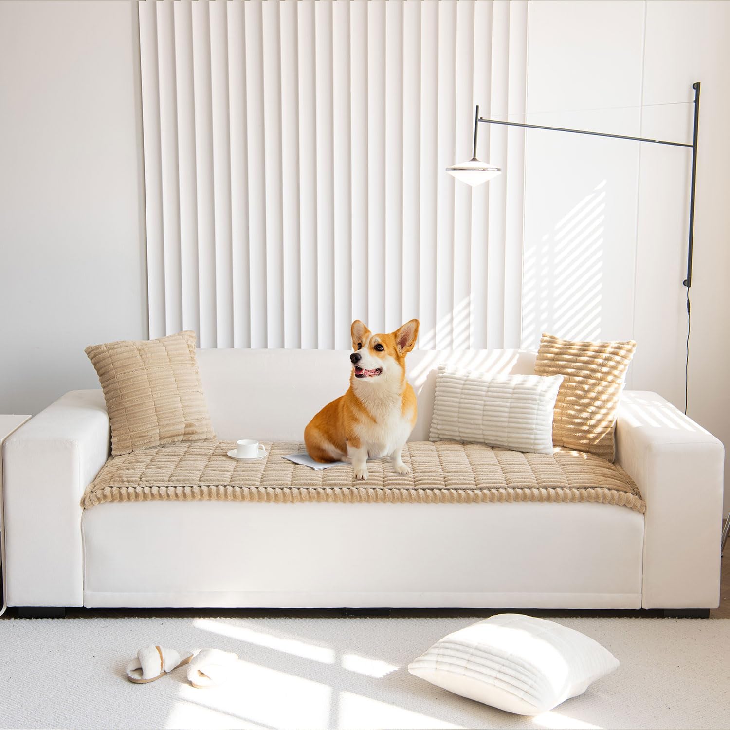 OTOB Couch Cover for Dogs Washable, Non Slip Plush Sofa Covers for 3 Cushion Couch, Fuzzy Pet