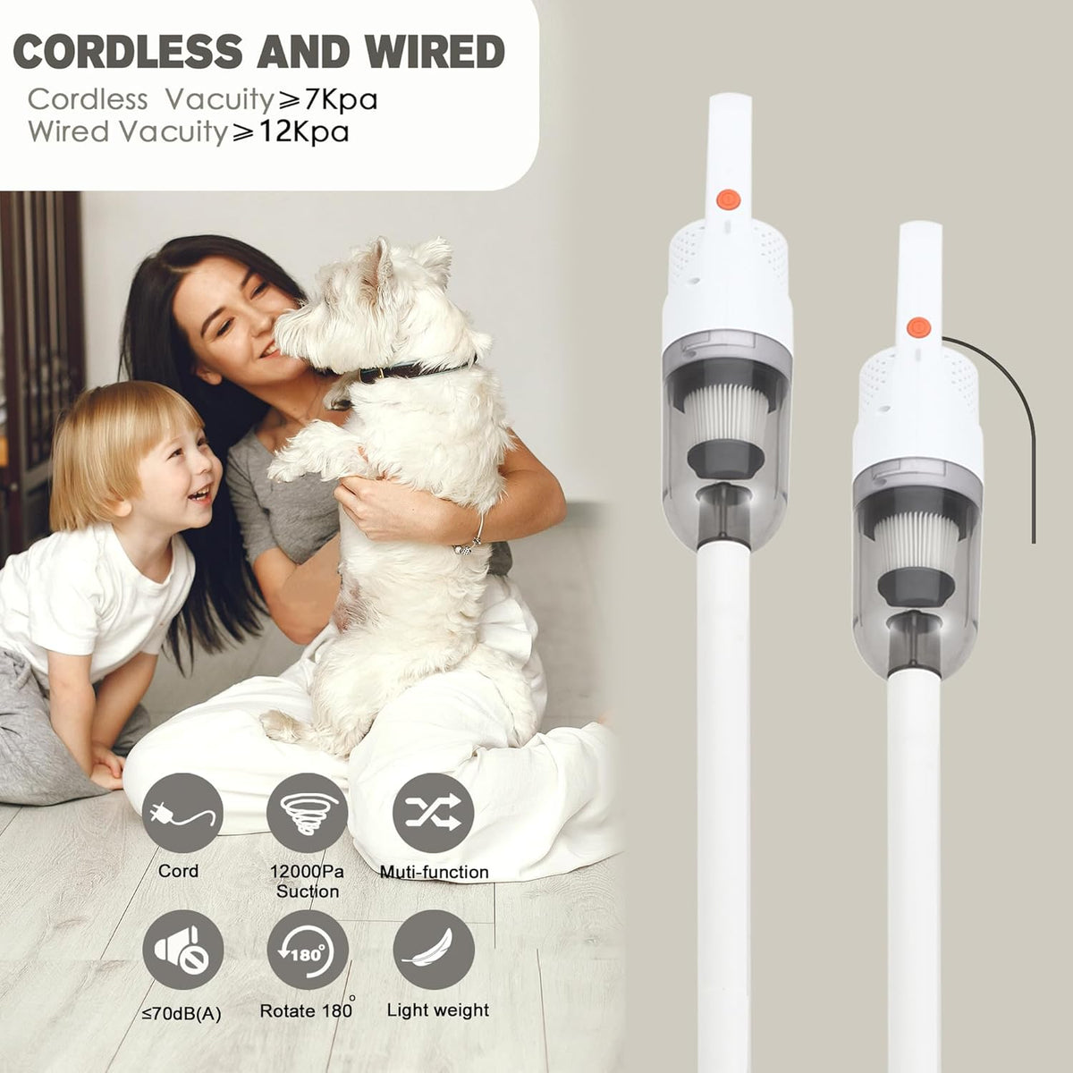 6-in-1 Lightweight Stick Vacuum Cleaner with 100W Powerful Motor, Mini Portable Household Handheld