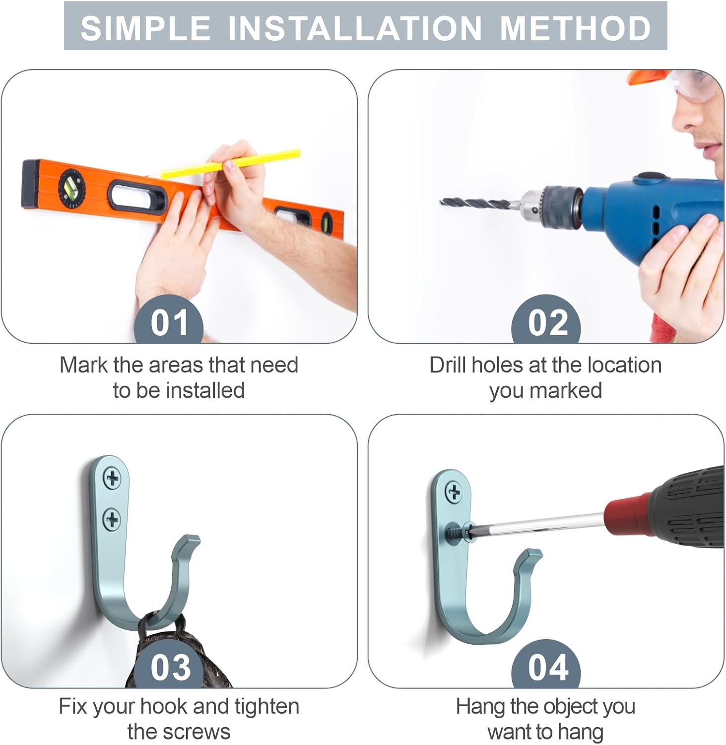 20PCS Heavy Duty Metal Wall Hooks, Coat Hooks for Hanging - Single Prong with 40 Screws (Coats