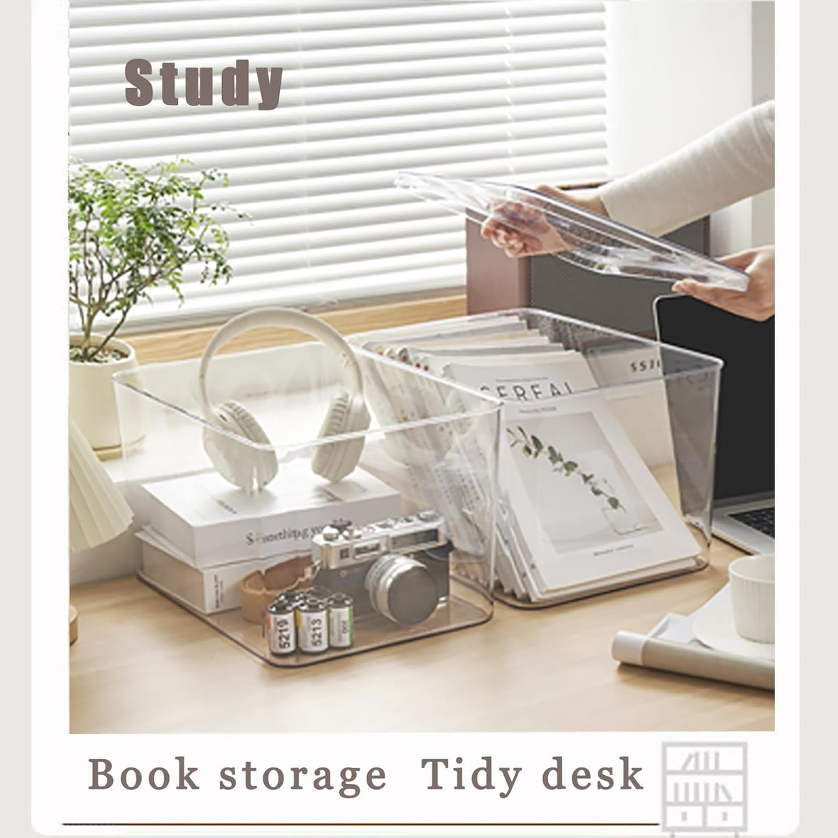 Clear plastic storage bins with LIDS-3packs,storage containers for snacks, cosmetics, books, dog