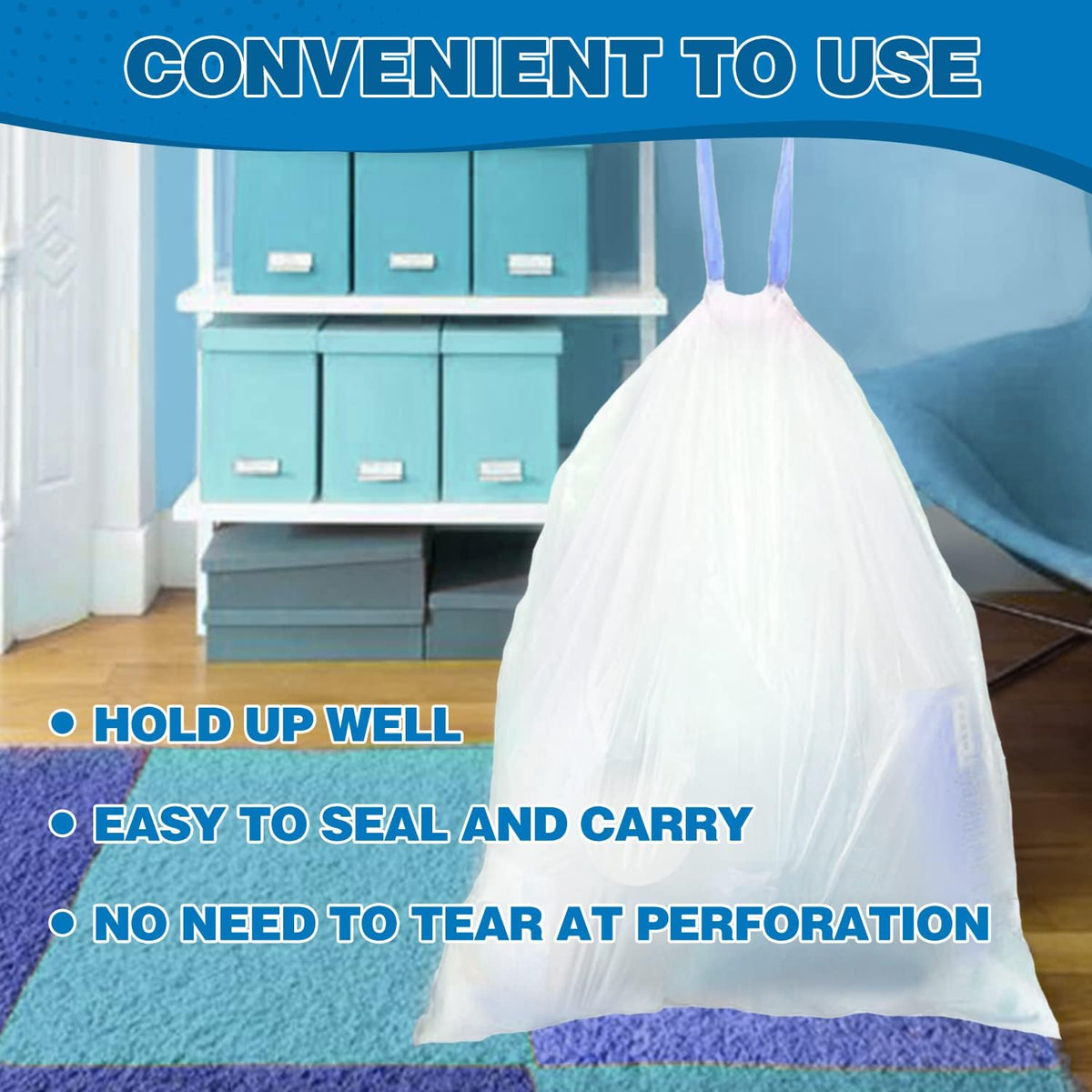 8 Gallon Trash Bags Drawstring 1.2 Mil - 100 Count White Medium Garbage Bags Unscented, 30 Liter