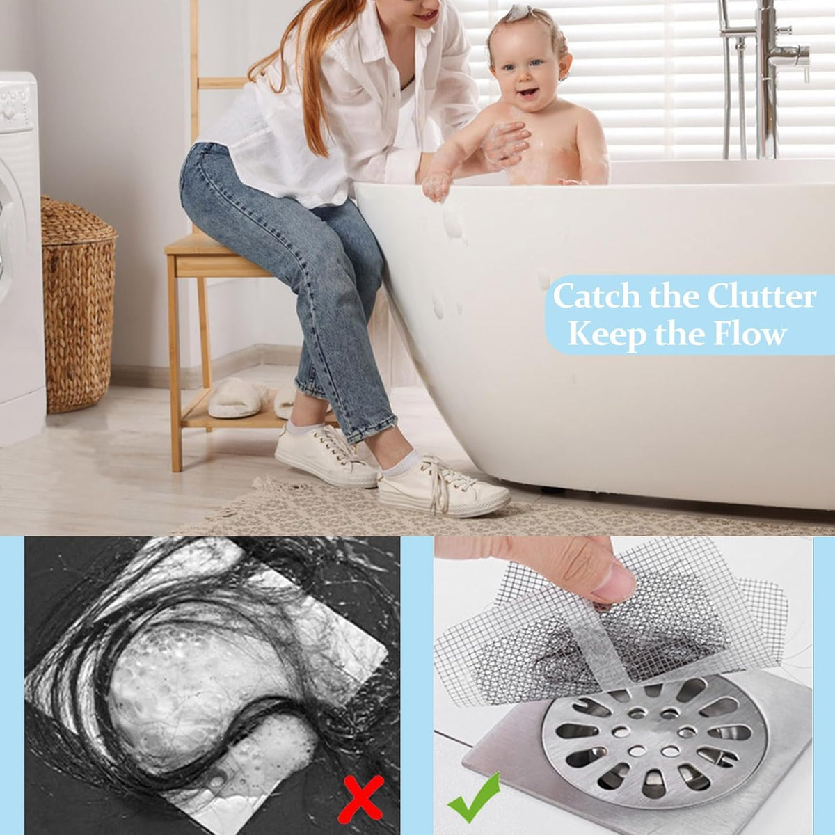 30pcs Disposable Shower Drain Hair Catcher Screen Sticker 4" X 4" Square Floor Drain Strainer Mesh