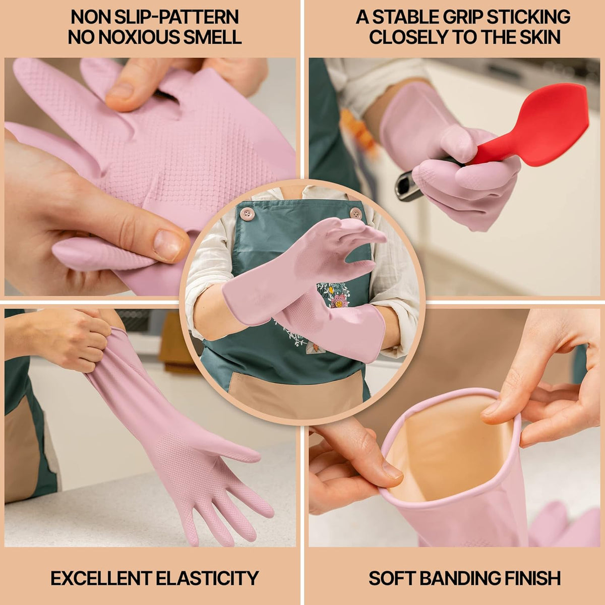 MAMISON 3 Pairs Colorful Reusable Waterproof Household Dishwashing Cleaning Rubber Gloves, Non-Slip