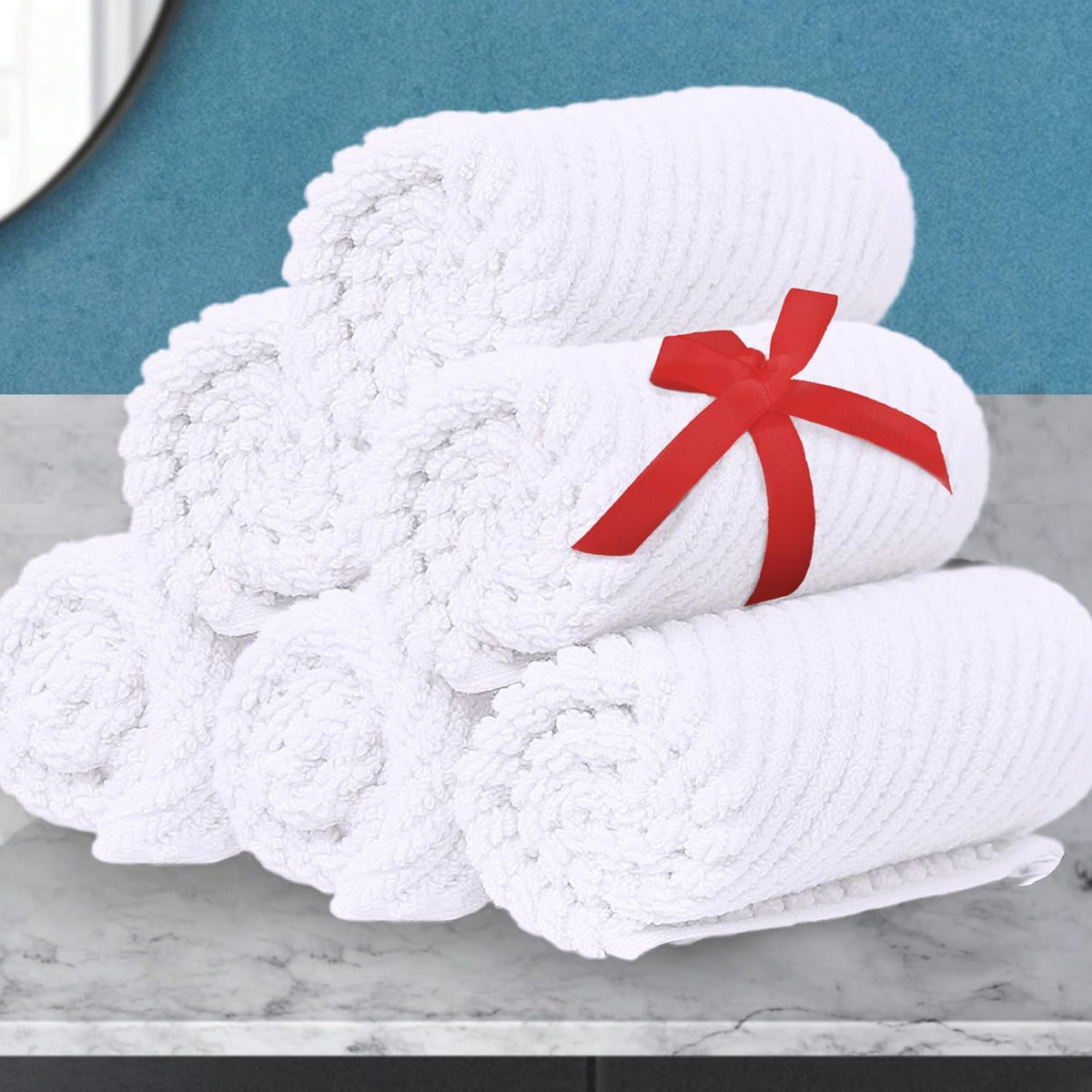 White Washcloths for Bathroom (6PC, 13"x13") - Cotton | Quick Dry | Lightweight | Thick | Soft |