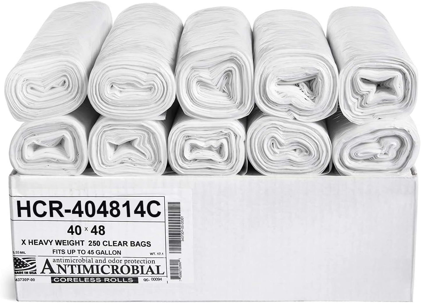 Aluf Plastics High Density Trash Bags, 45 Gallon, 250 Count, 14 Micron (eq), 40" x 48", Clear, for