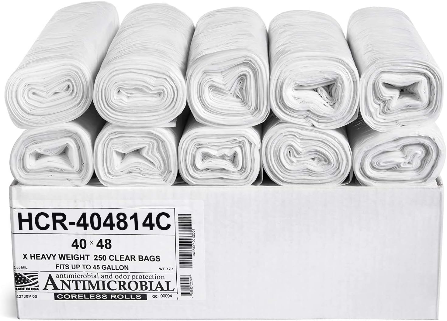 Aluf Plastics High Density Trash Bags, 45 Gallon, 250 Count, 14 Micron (eq), 40" x 48", Clear, for
