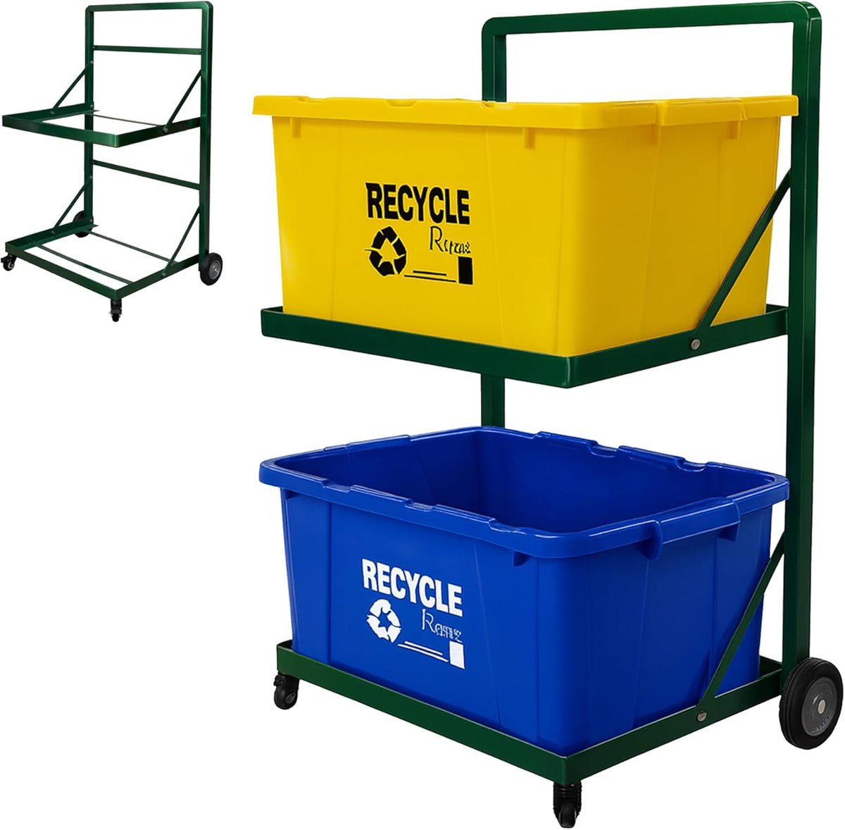 Recycling Cart,2-Tier Recycle Bin Cart with Wheels,Holds up to 140 Lbs,Rolling Utility Organizer