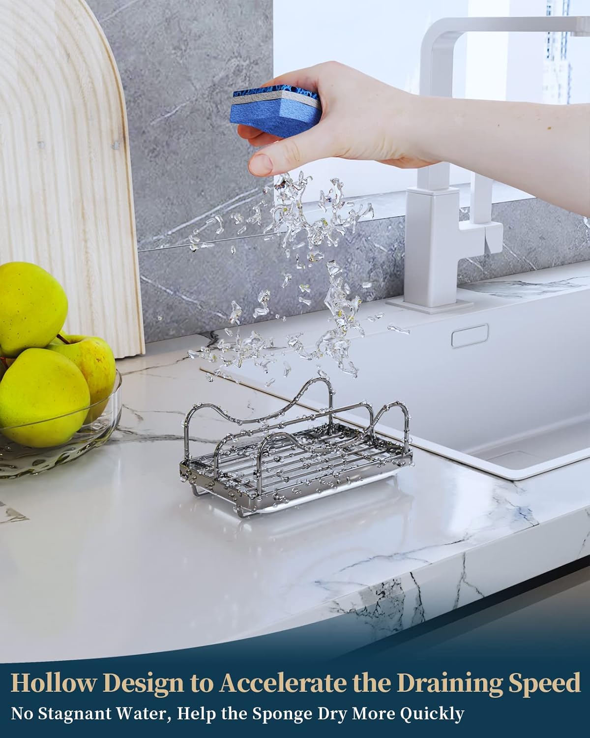Consumest Sponge Holder for Kitchen Sink - Movable Sink Caddy for Countertop Organizer, 304