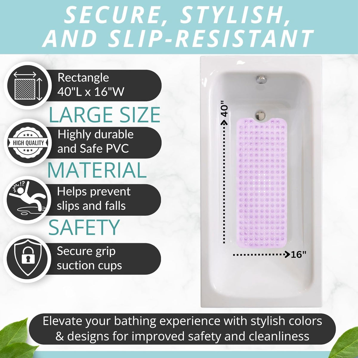 ENKOSI Bath Mat - Large Non Slip Bathtub & Shower Mat - Extra Long 40 x 16 Inch Bathroom Mats for