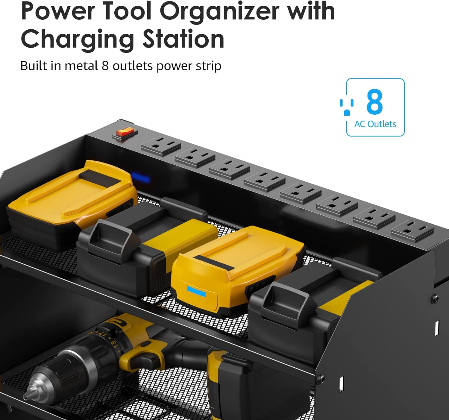 CCCEI Modular Power Tool Organizer Wall Mount with Charging Station. Garage 4 Drill Storage Shelf