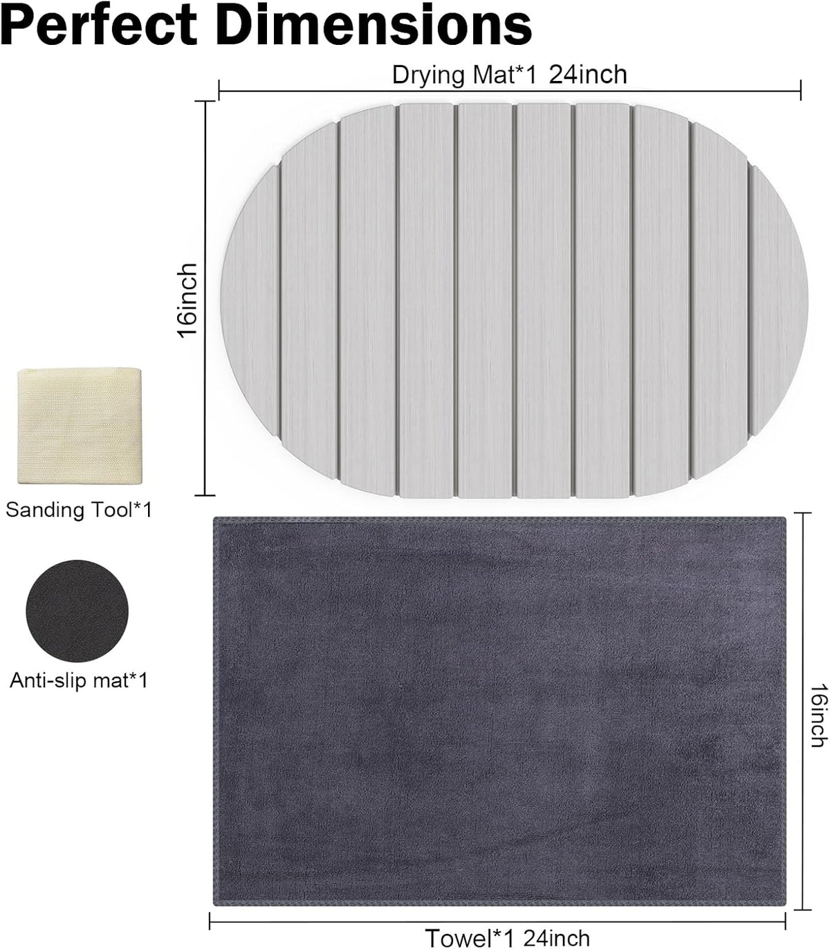 Stone Dish Drying Mat for Kitchen Counter,24"(L)×16"(W) Collapsible Fast-Drying Diatomaceous Earth