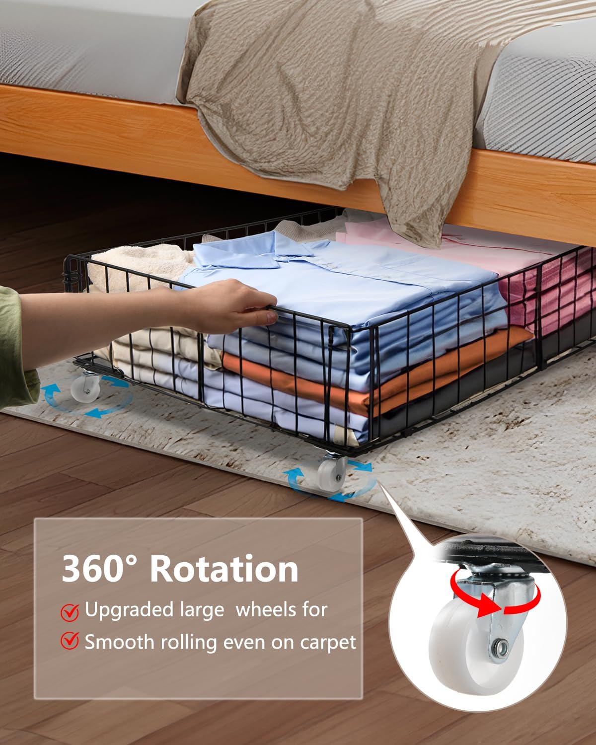 4 Pack Larger Under Bed Storage With Wheels,Rolling Under Bed Drawer,Under Bed Shoes Storage,Open
