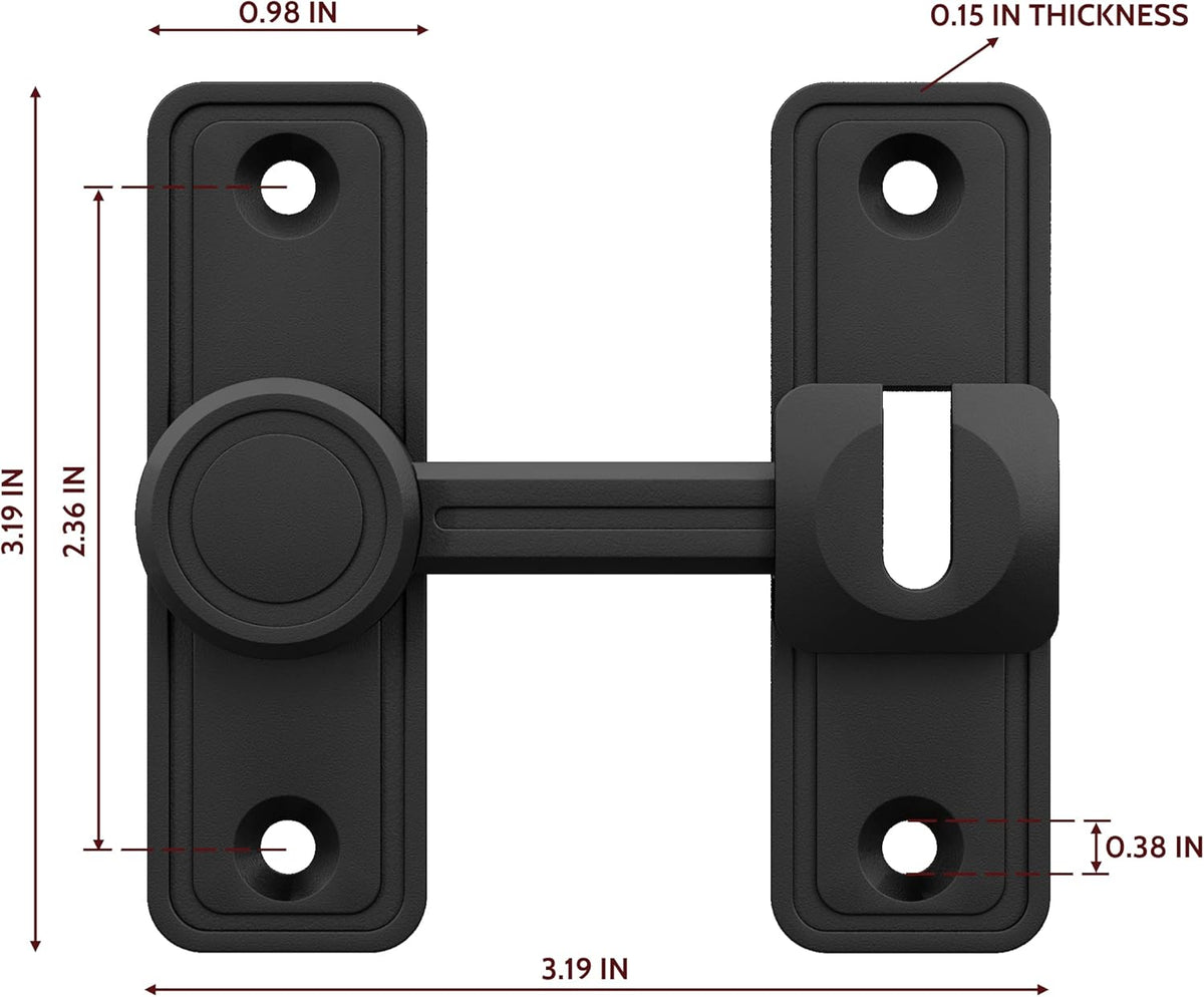 Barn Door Privacy Latch, 90°/180° Swing Slide Lock, Zinc-Alloy, Adhesive or Screw Mount, Interior