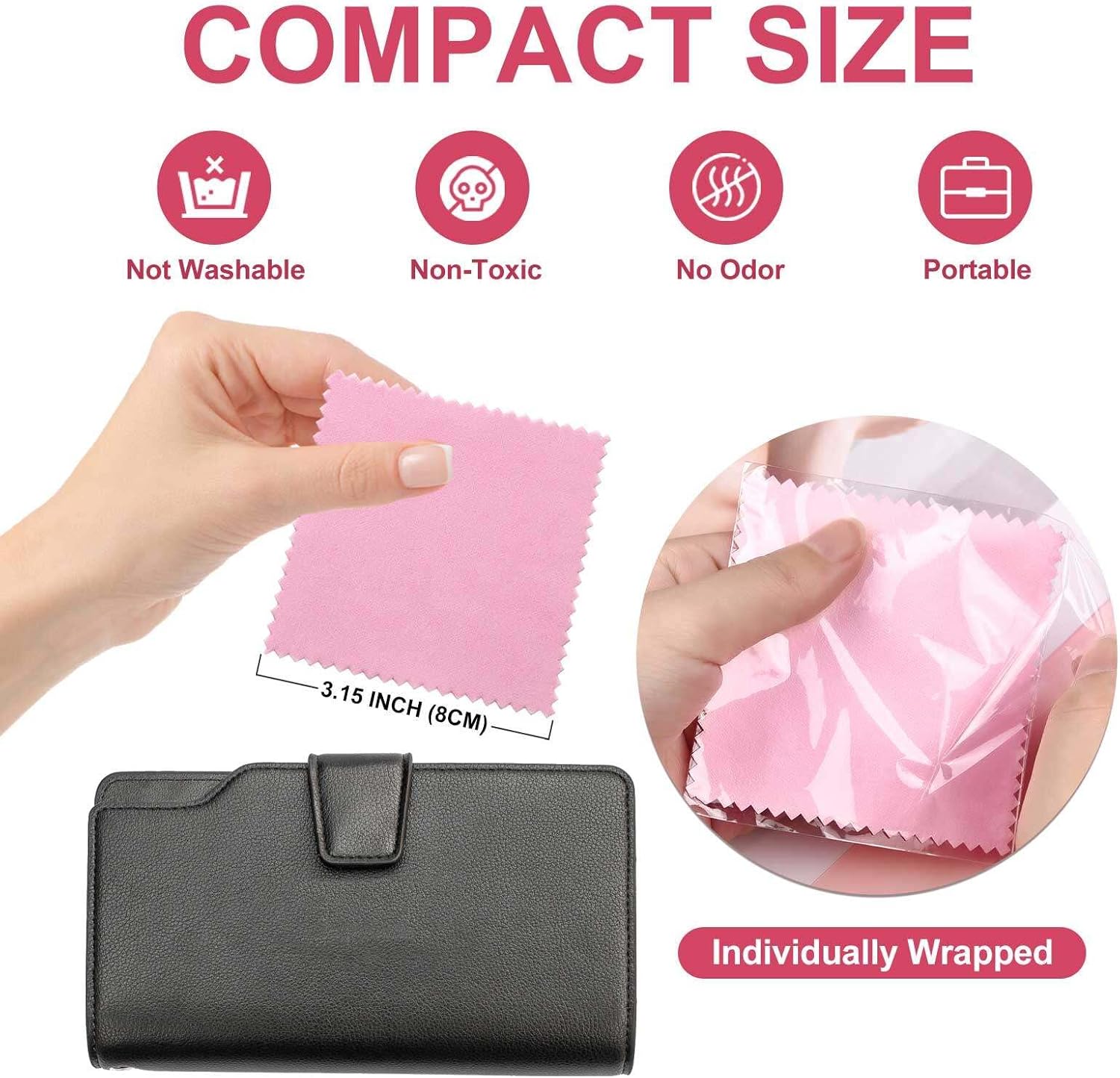 SEVENWELL 100pcs Jewelry Cleaning Cloth Pink Polishing Cloth for Sterling Silver Gold Platinum