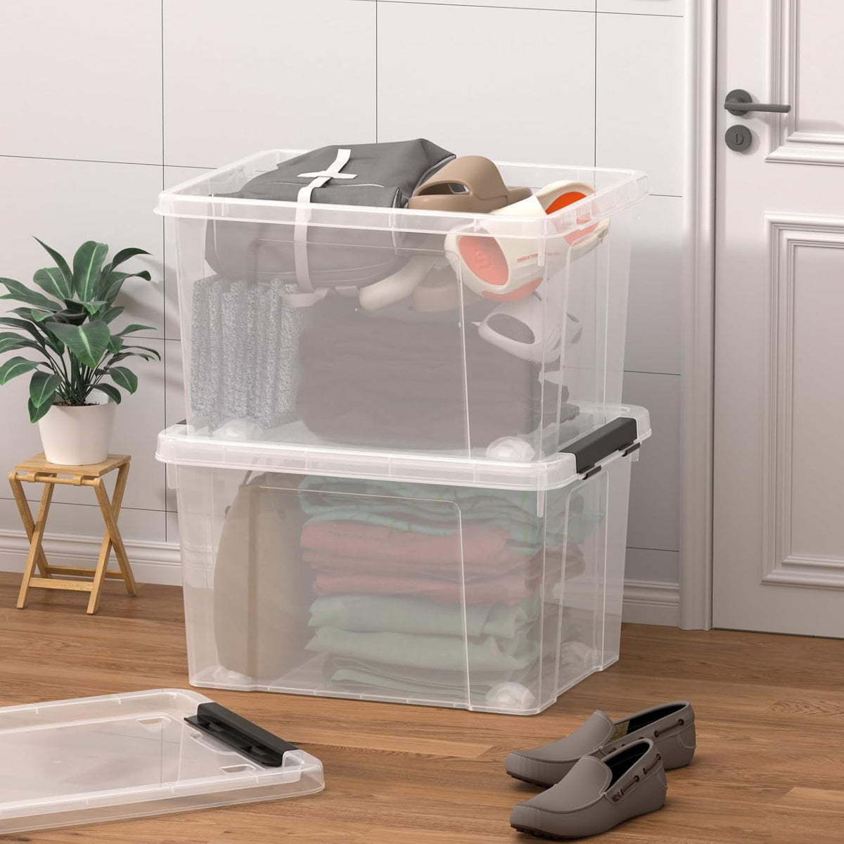 Zopnny 52 Quart Stackable Plastic Storage Bins with Latching Lids, Large Rolling Storage