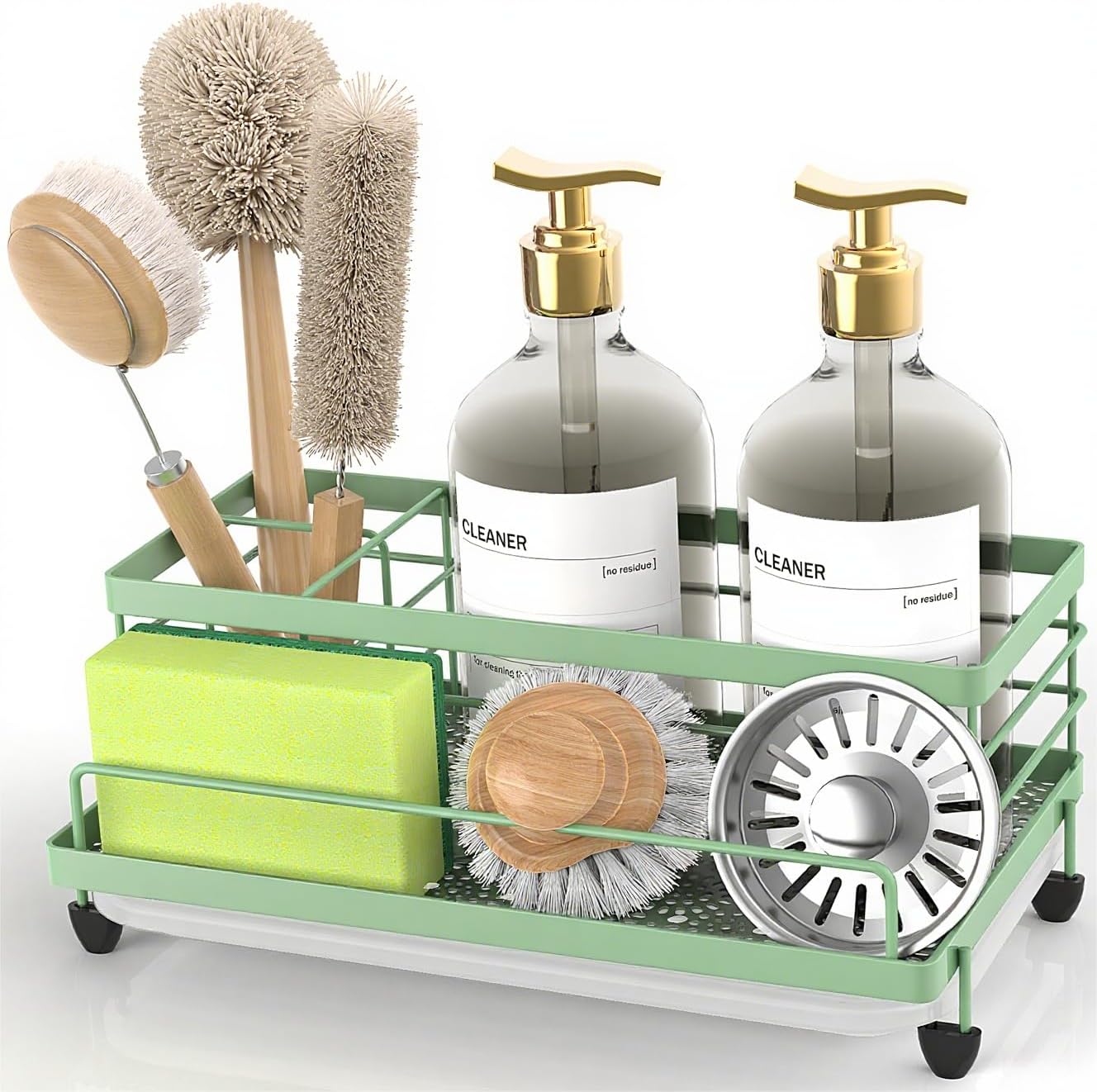Cisily Sage Green Sponge Holder for Kitchen, Sink Caddy Sink Organizer Rack for Kitchen Accessories