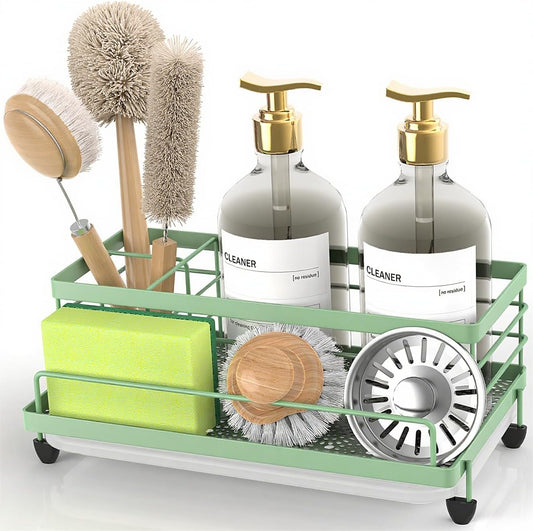 Cisily Sage Green Sponge Holder for Kitchen, Sink Caddy Sink Organizer Rack for Kitchen Accessories
