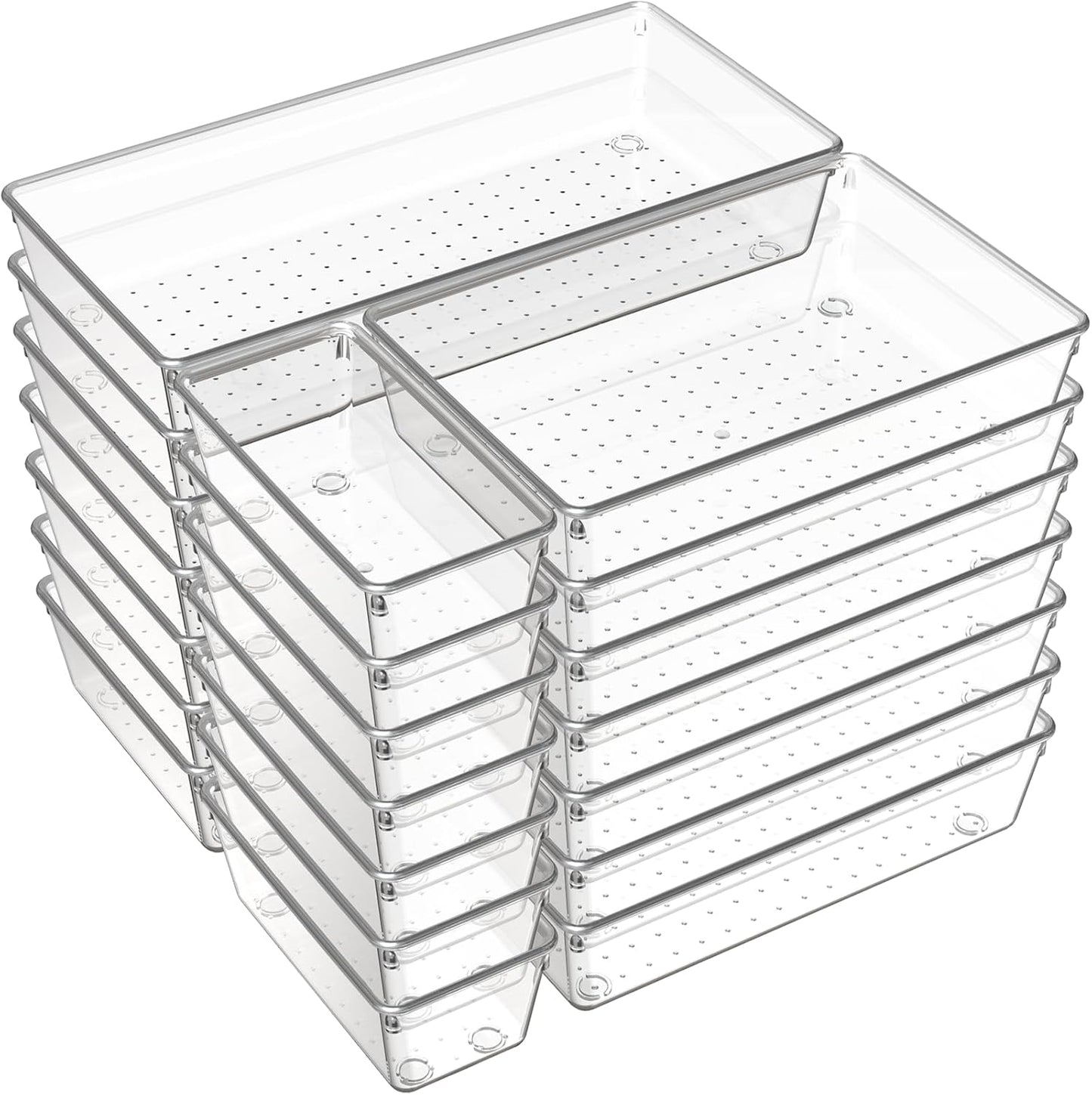 Criusia 21 Pack Large Clear Plastic Drawer Organizer Trays | BPA-Free Acrylic Organizer Bins for