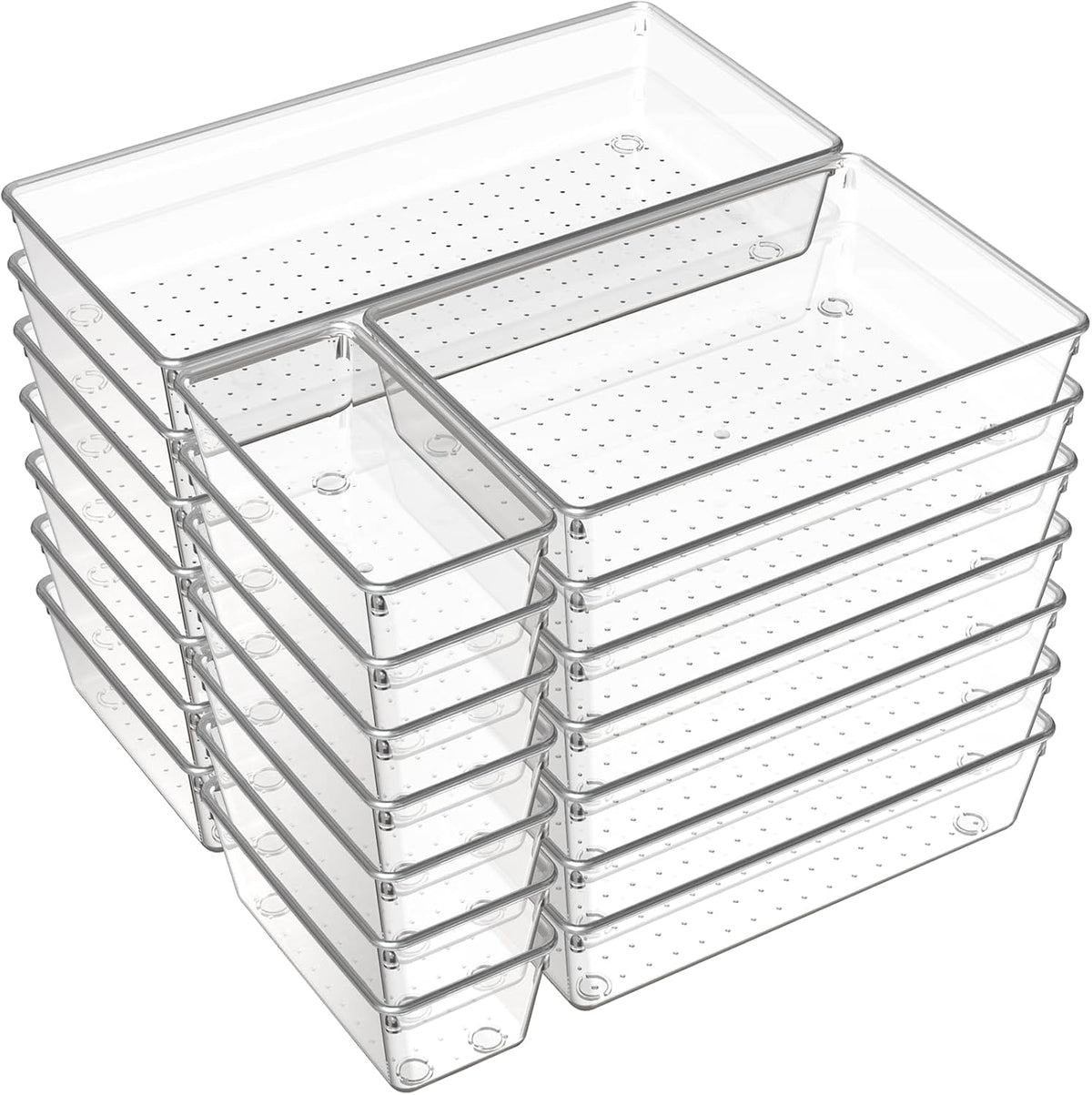 Criusia 21 Pack Large Clear Plastic Drawer Organizer Trays | BPA-Free Acrylic Organizer Bins for