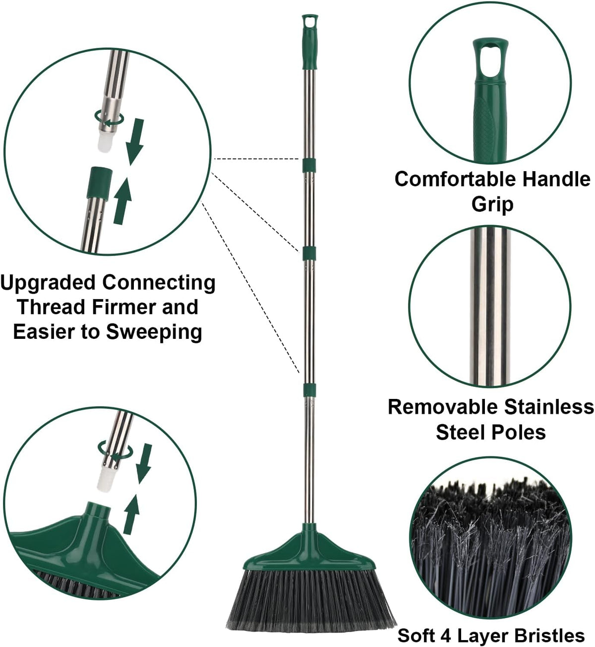 4 PCS Heavy Duty Broom Outdoor/Indoor Commercial Broom with 61" Long Handle,Perfect for Home Garage