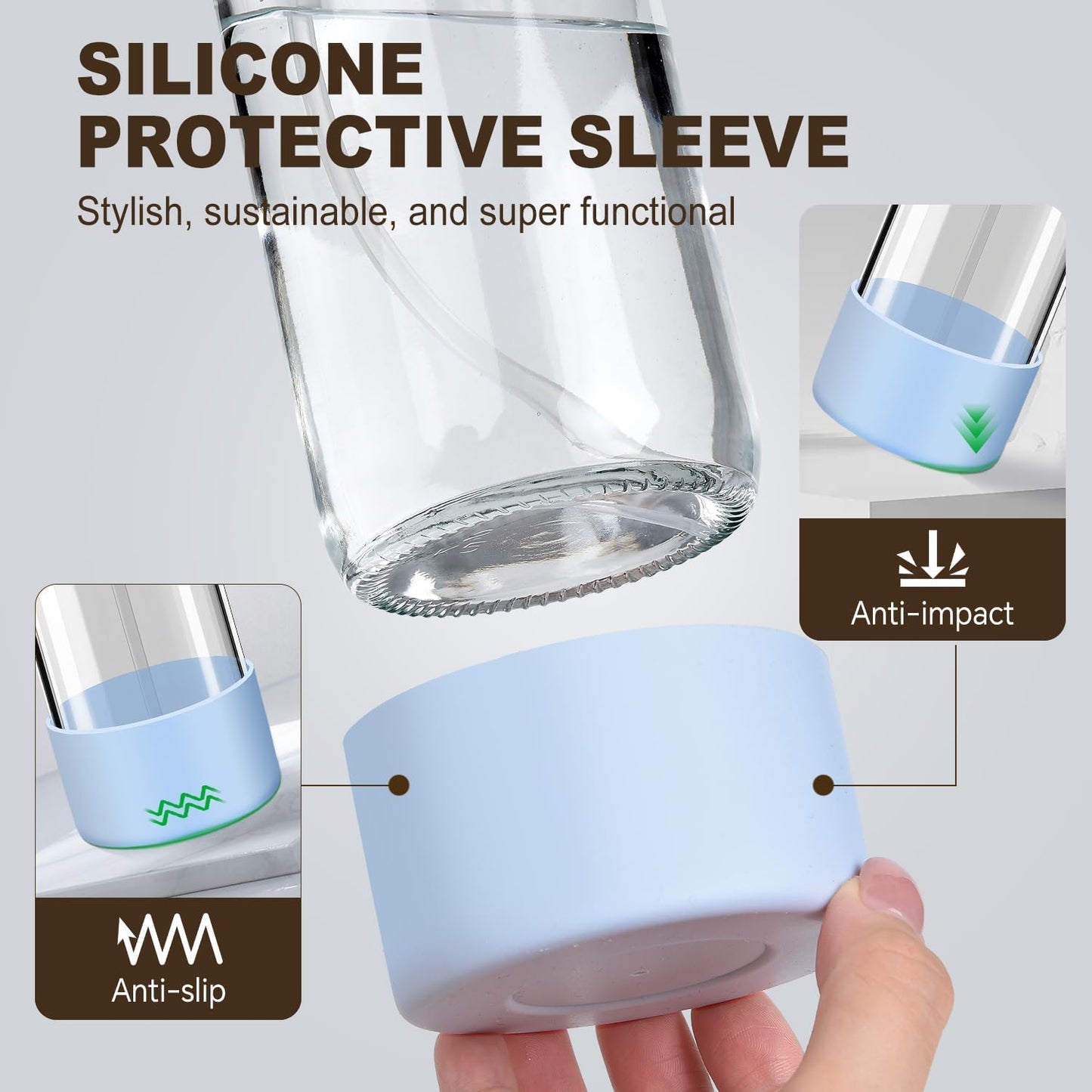 Glass Spray Bottles with Silicone Sleeves (2 Pack, 16 oz), Mist and Stream Empty Refillable