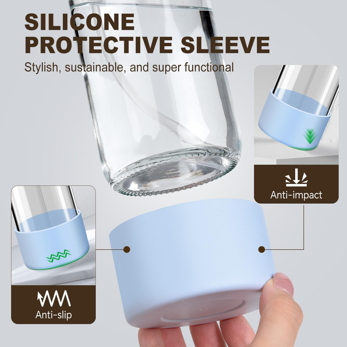 Glass Spray Bottles with Silicone Sleeves (2 Pack, 16 oz), Mist and Stream Empty Refillable