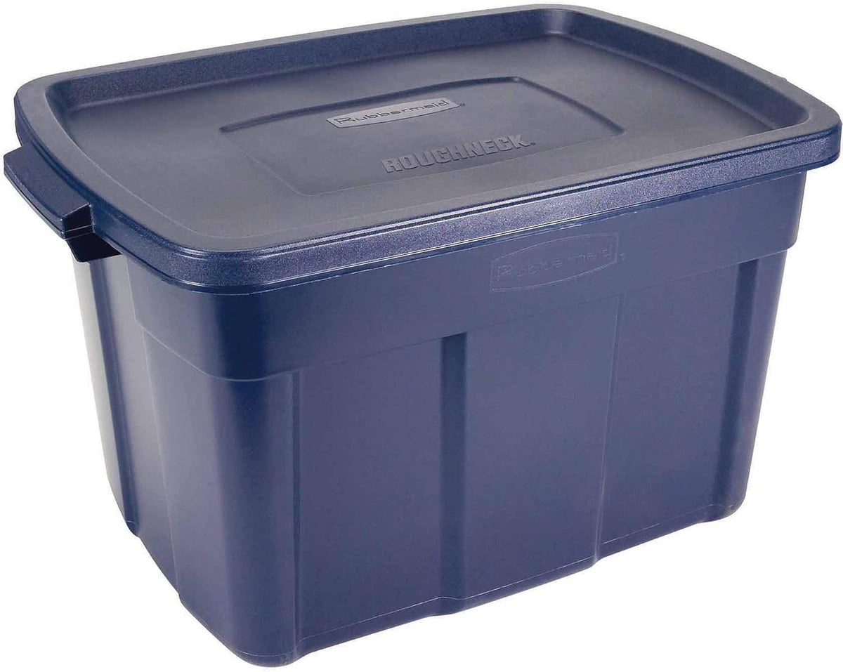 Rubbermaid Roughneck Tote 25 Gal, 4 Pack, Made in USA, Dark Indigo Metallic, Rugged Plastic