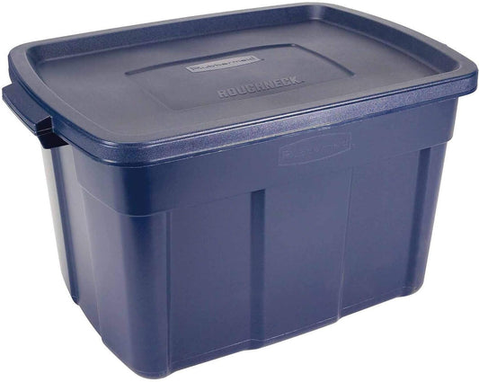 Rubbermaid Roughneck Tote 25 Gal, 4 Pack, Made in USA, Dark Indigo Metallic, Rugged Plastic
