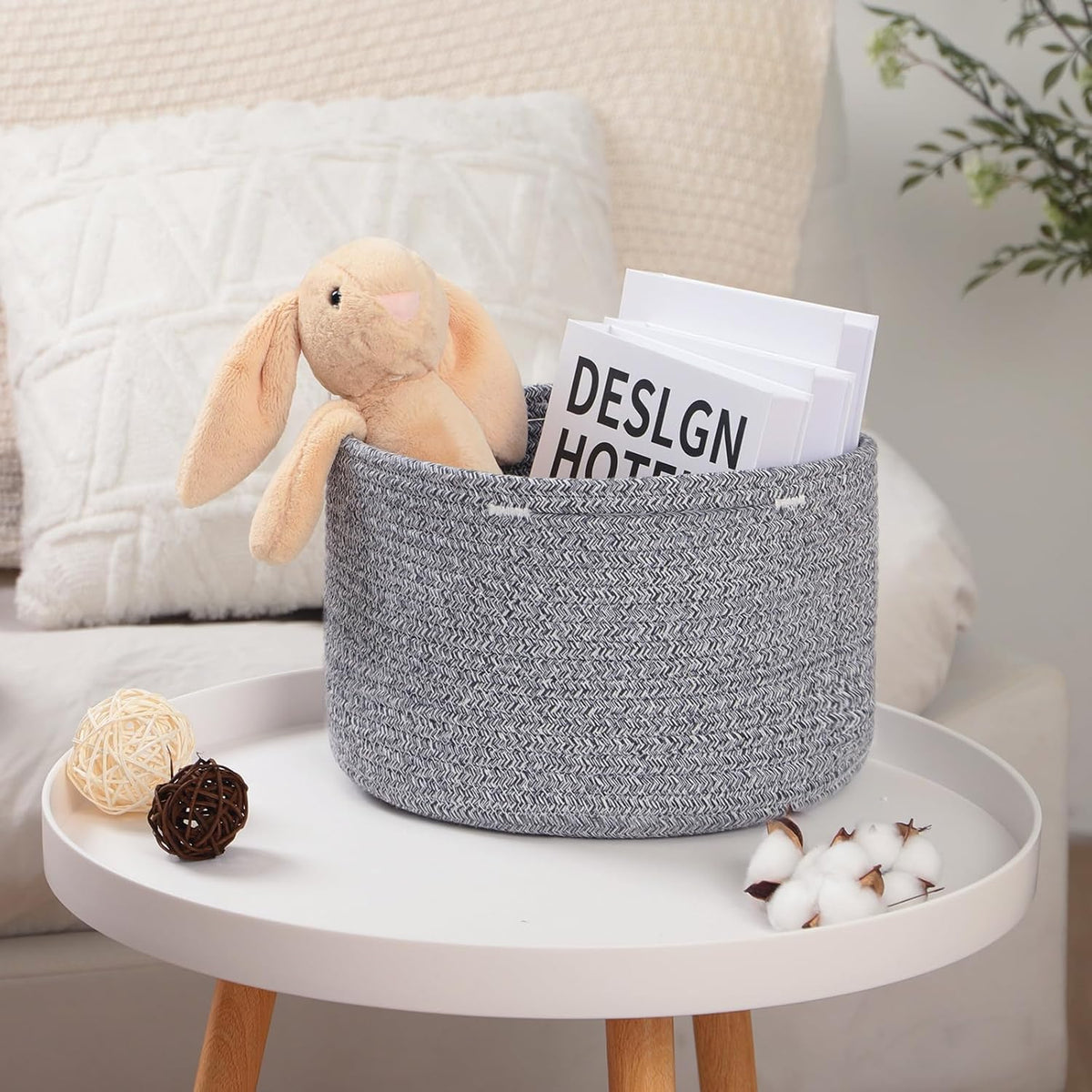 Small Basket for Organizing | Cube Shelf Closet Storage Baskets | 9.7×9.7×7.1” | Woven Rope Gift