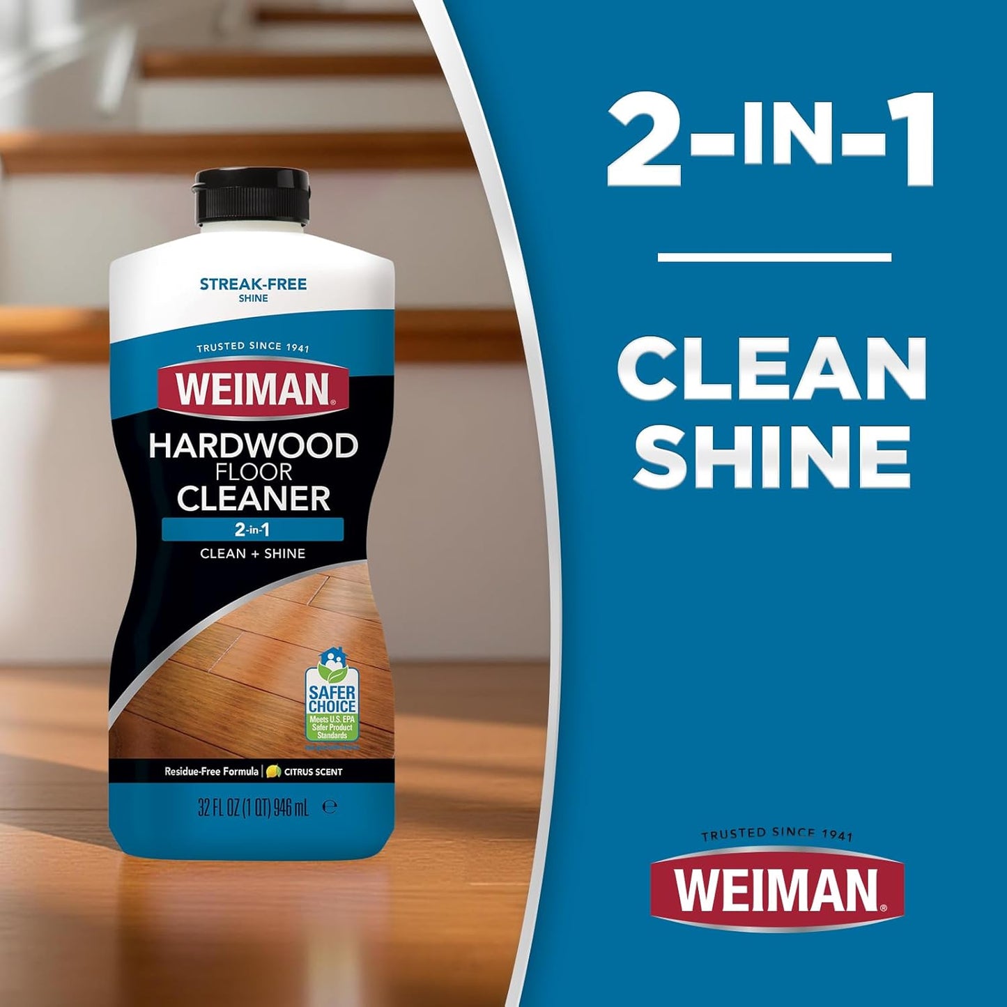 Weiman Hardwood Floor Cleaner and Polish Restorer Combo - 2 Pack - High-Traffic Hardwood Floor