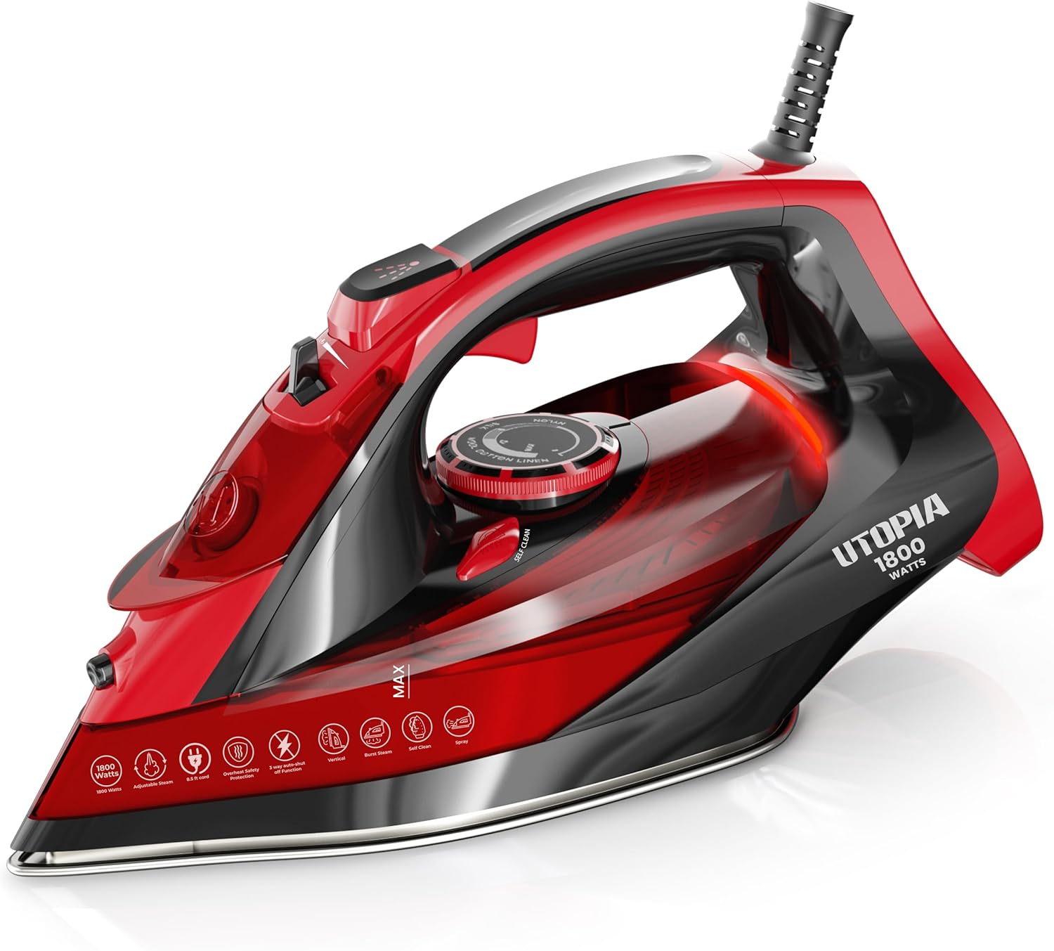Utopia Home Steam Iron for Clothes - Non-Stick Soleplate - 1800W Clothes Iron With Auto-Off Safety