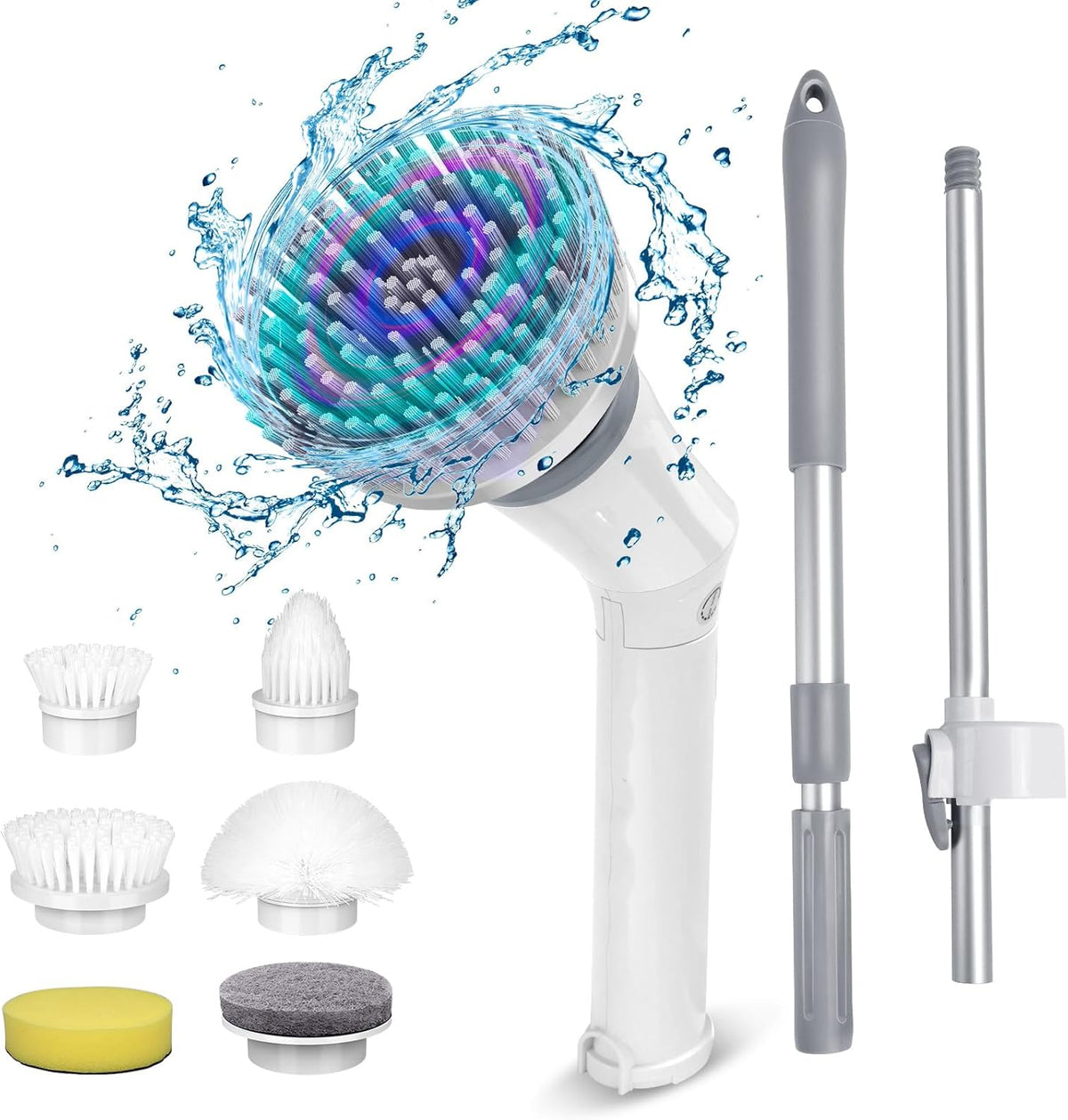 Qimedo Upgrade Rechargeable Electric Scrubber for Cleaning, 45-inch Handheld Spin Scrubber with