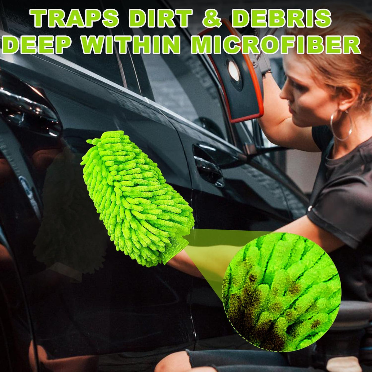 Car Wash Mitt, 2 Pack Premium Chenille Microfiber Wash Mitt, Scratch-Free & Lint-Free, Rich Foam