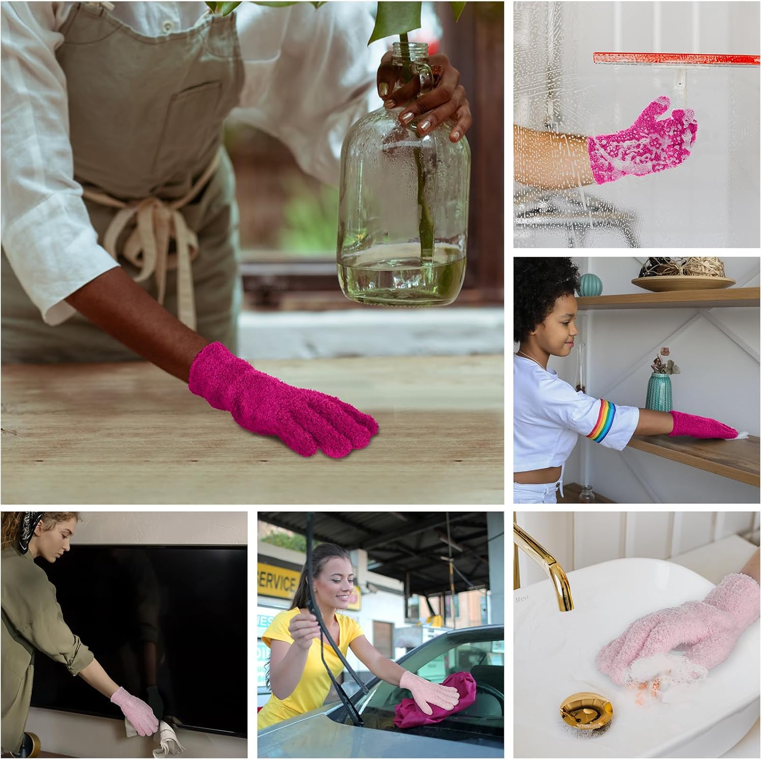 Patelai 2 Pairs Microfiber Gloves for plants Dusting Cleaning Glove Mittens House Cars Blinds