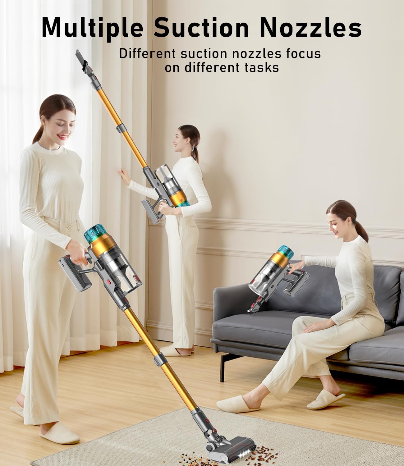 Cordless Vacuum Cleaner for Home 600W 55Kpa Upgraded Powerful Stick Vacuum Up to 60Mins