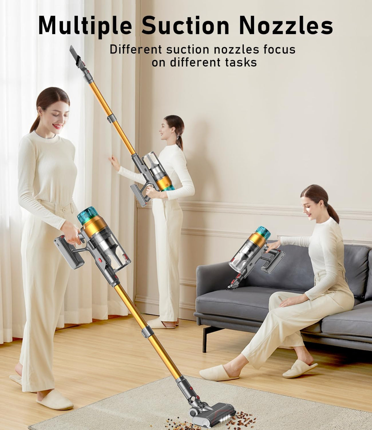 Cordless Vacuum Cleaner for Home 600W 55Kpa Upgraded Powerful Stick Vacuum Up to 60Mins