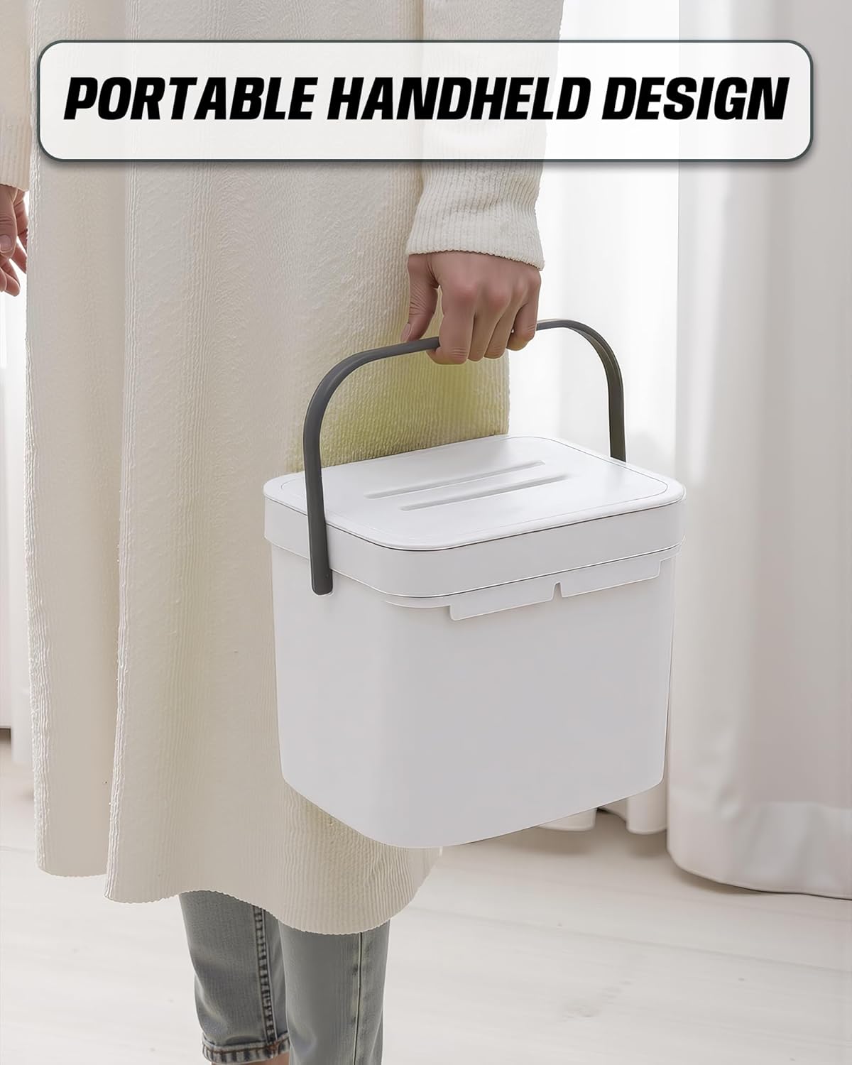 Kitchen Compost Bin - 1.8 Gallons Hanging Trash Can with Lid for Kitchen Cabinet Door, Under Sink