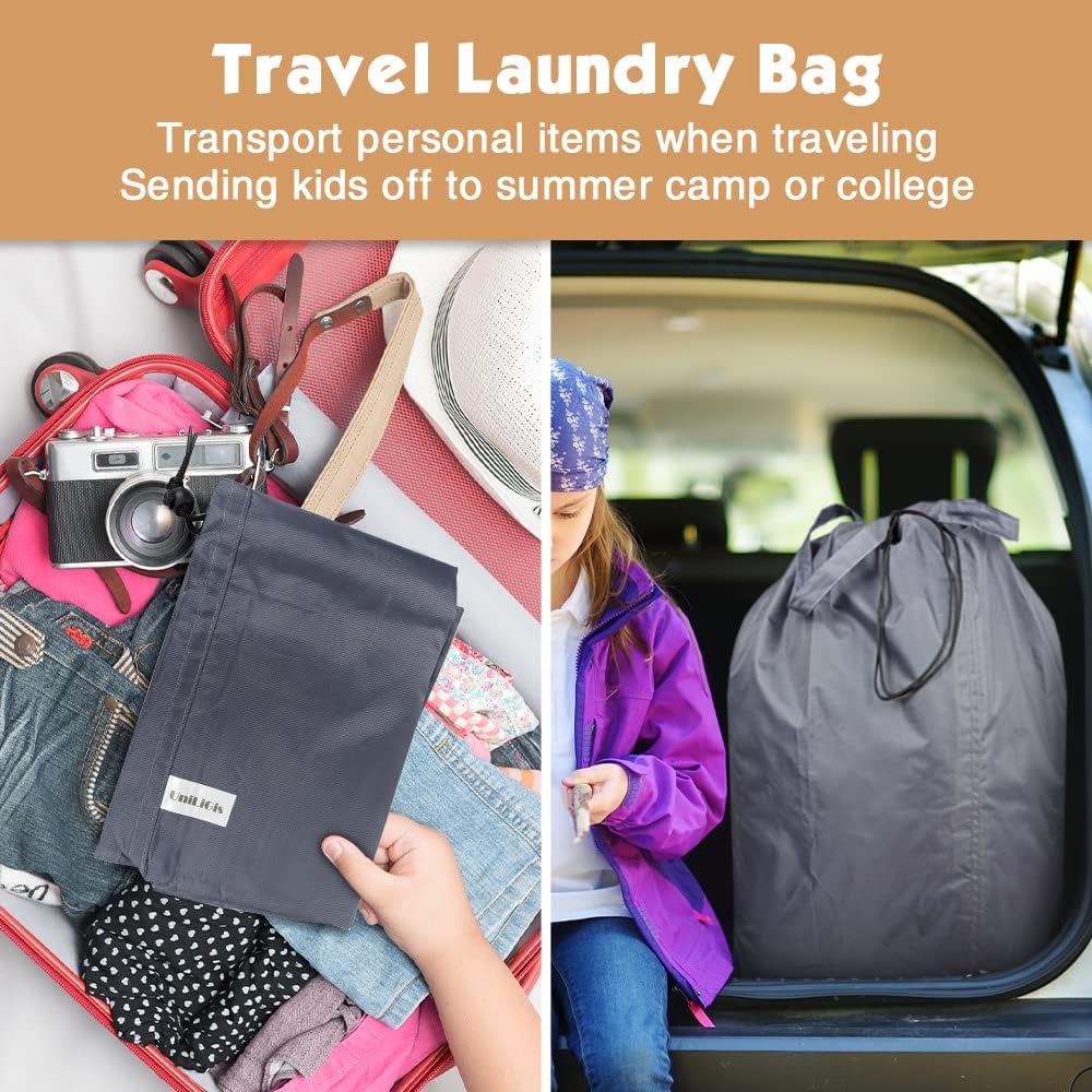 Washable Travel Laundry Bag with Handles and Drawstring (2 Pack), Heavy Duty Large Enough to Hold 3