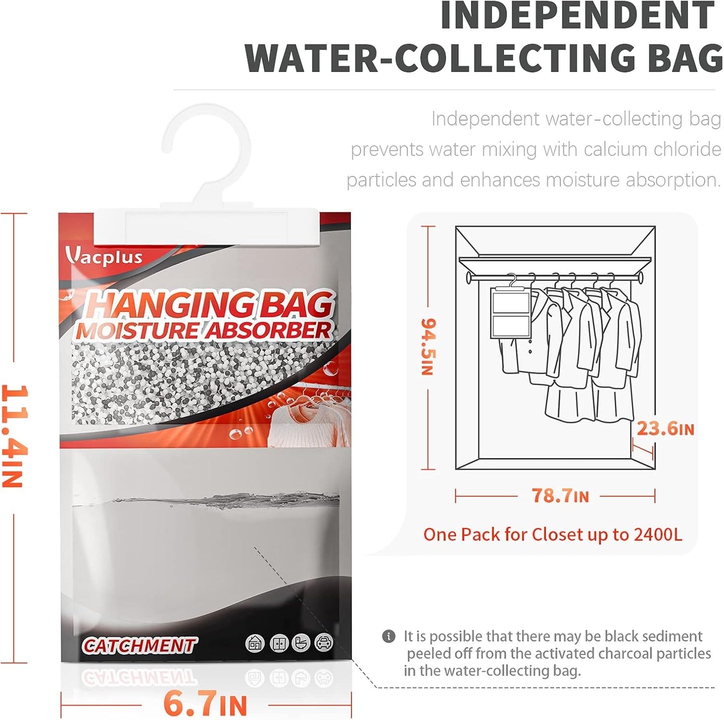 Vacplus Moisture Absorbers, Hanging Closet Dehumidifier Bags, Humidity Packs, Desiccant, Closet