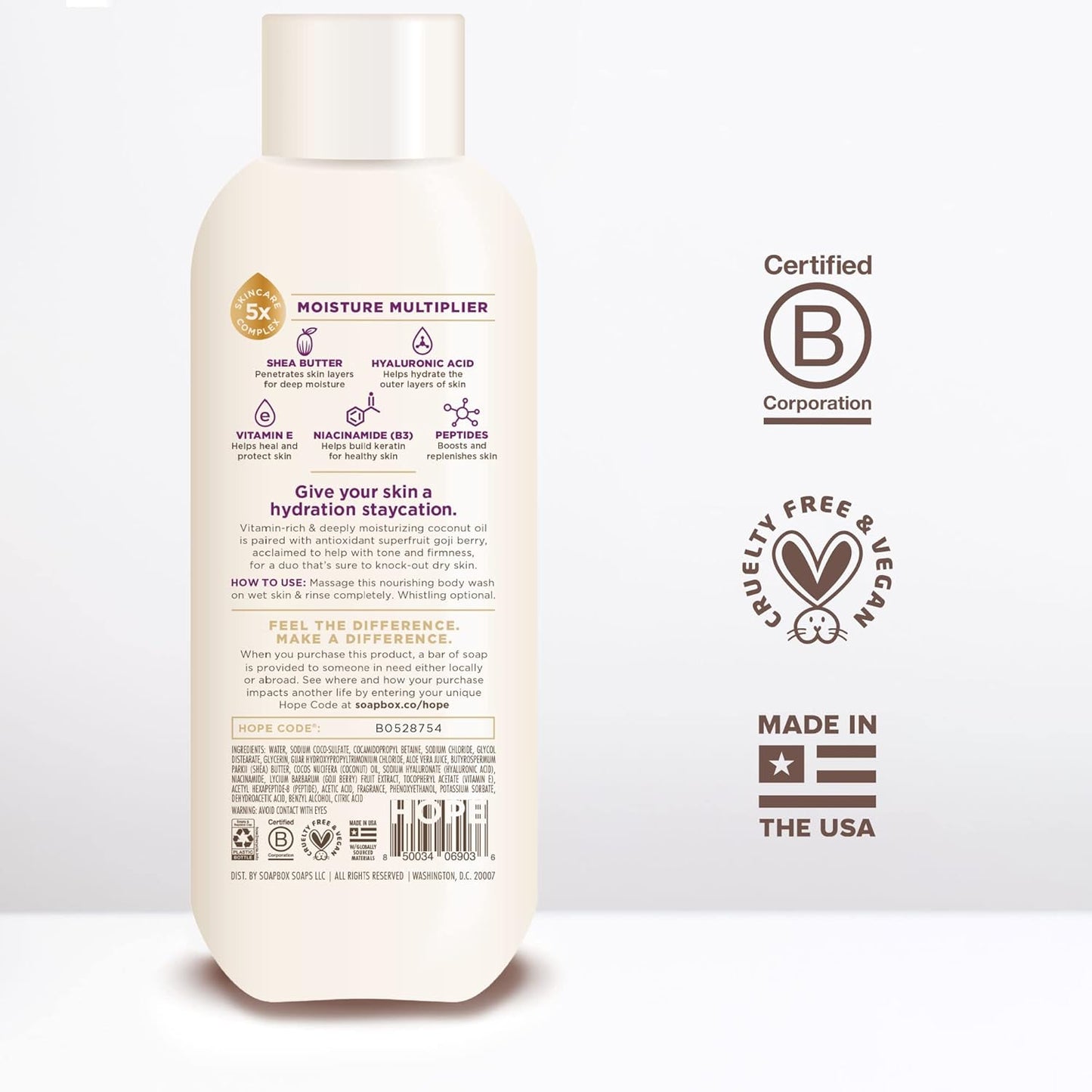 Soapbox Body Wash, Coconut + Goji Berry Body Wash for Women, Men, Vegan + Antioxidant Rich