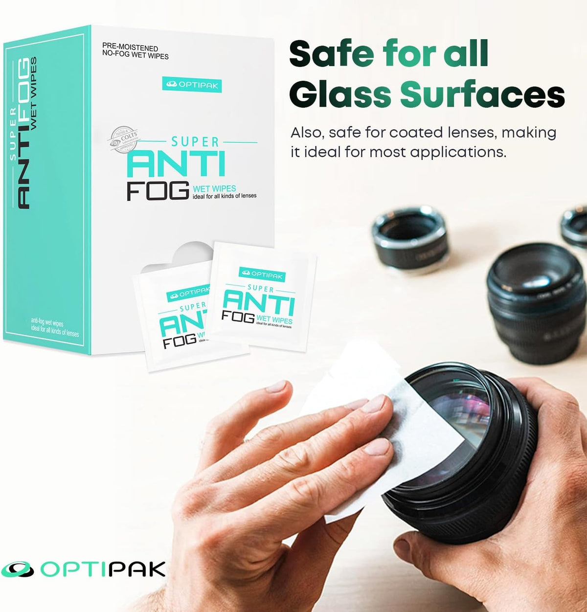Anti Fog Wipes for Glasses, Binoculars, Face Shields, Ski Masks or Swim Goggles | Pre-Moistened