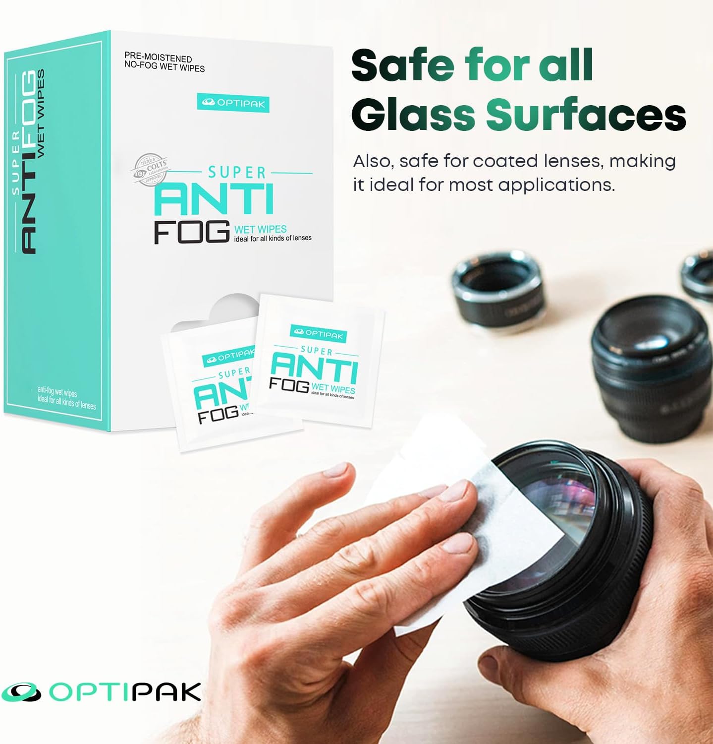 Anti Fog Wipes for Glasses, Binoculars, Face Shields, Ski Masks or Swim Goggles | Pre-Moistened