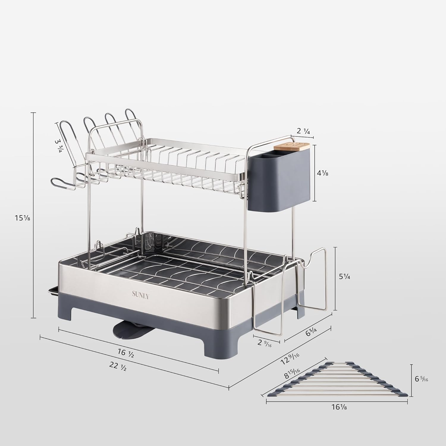 SUNLY Large Dish Drying Rack, Multipurpose 2 Tier Dish Racks for Kitchen Counter, 304 Stainless
